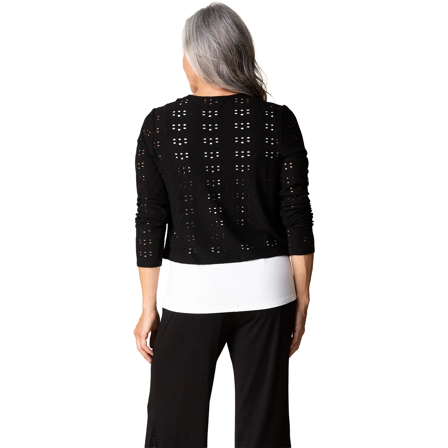 Habitat Eyelet Blooms Open Front Jacket Women's Outerwear Black - Image 3