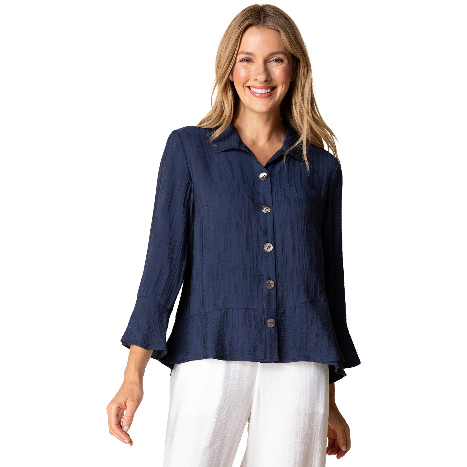 Habitat Jacquard Flounce Shirt Women's Long-Sleeve Top Navy