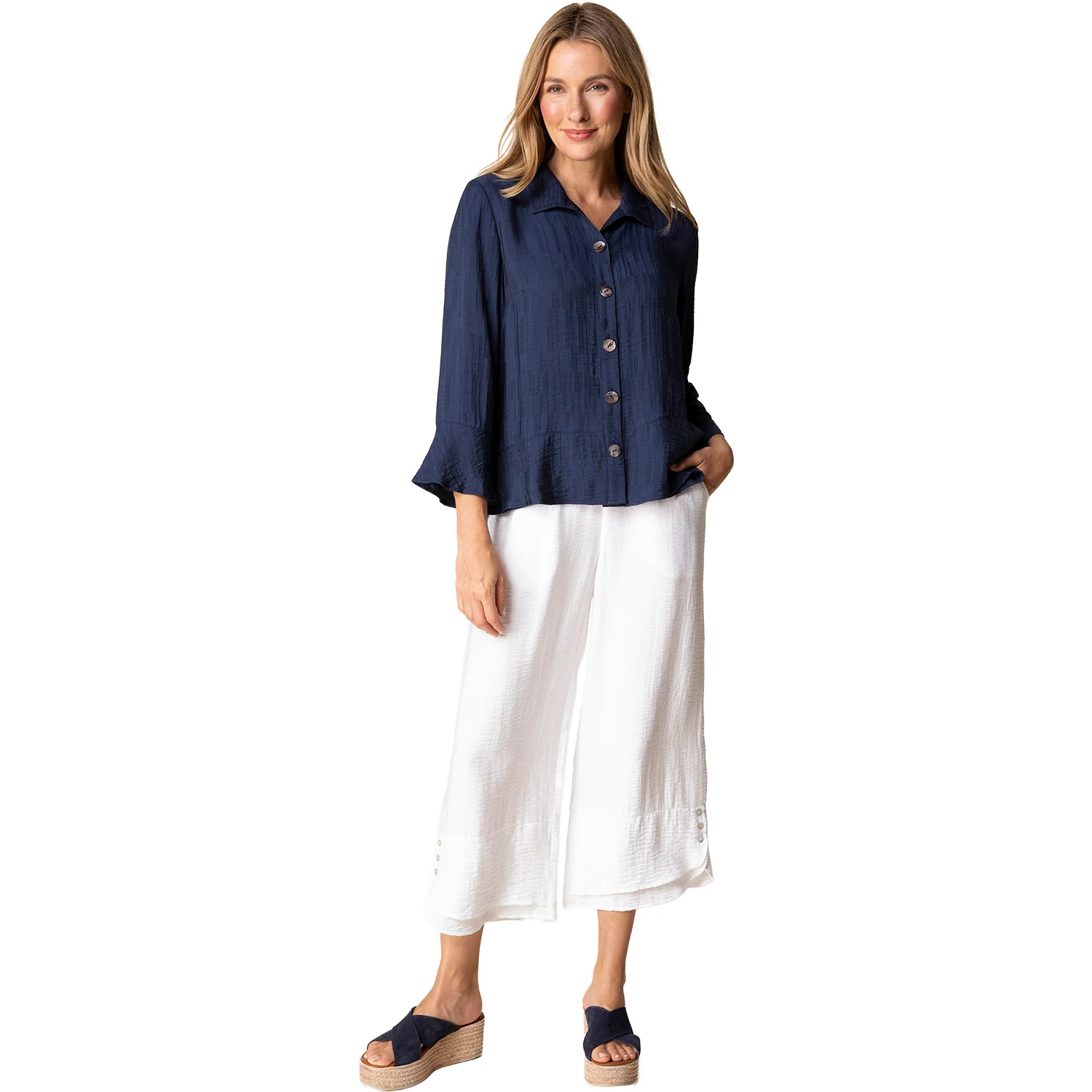 Habitat Jacquard Flounce Shirt Women's Long-Sleeve Top Navy - Image 4