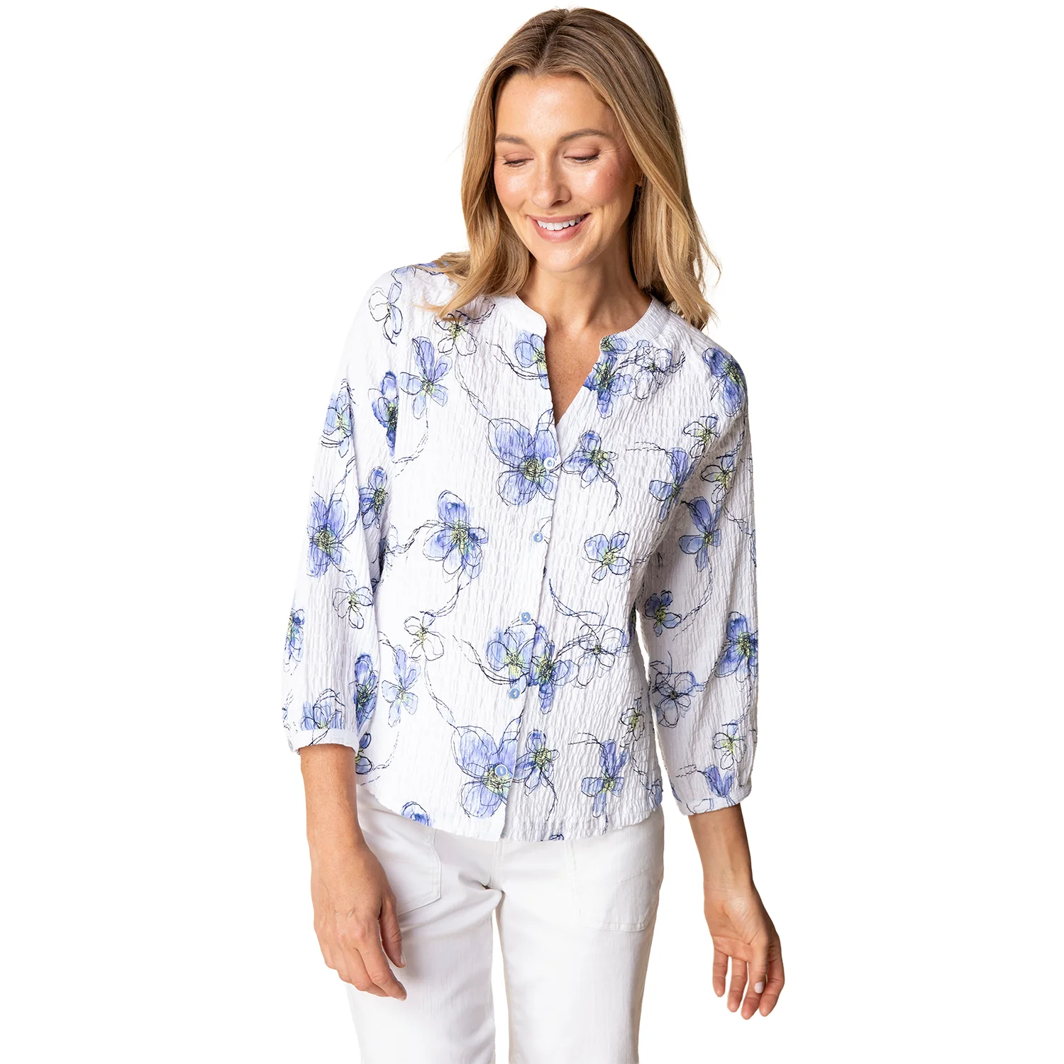Habitat Ruched Collar Swing Jacket Women's Top Indigo Wildflowers