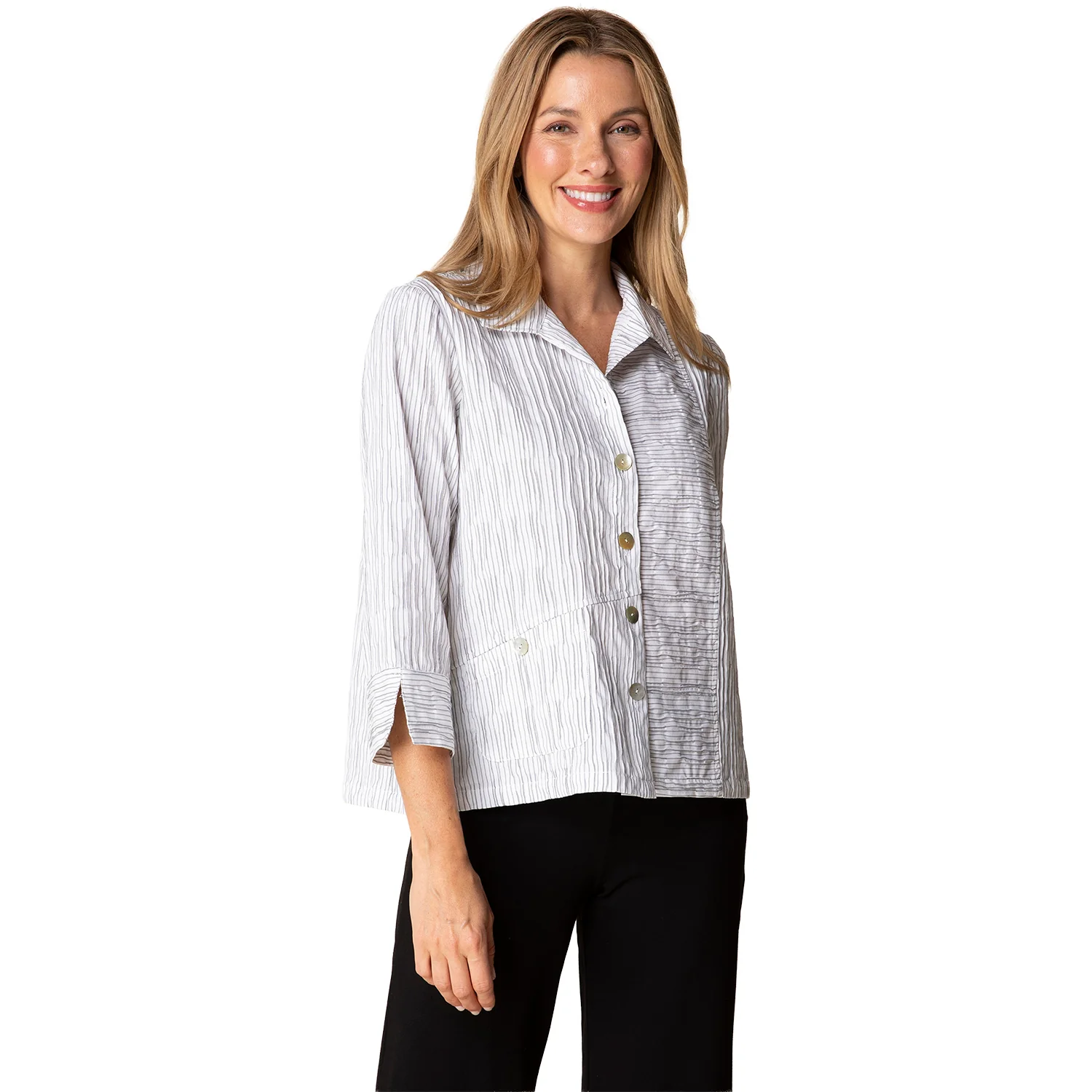 Habitat Santorini Stripe Daphne Shirt Women's Long-Sleeve Top White