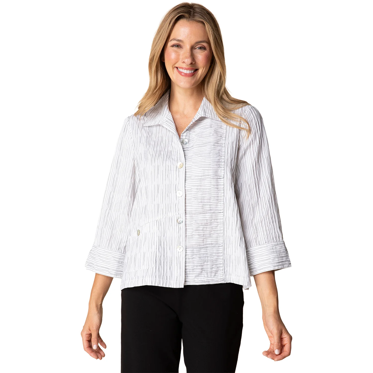 Habitat Santorini Stripe Daphne Shirt Women's Long-Sleeve Top White - Image 2