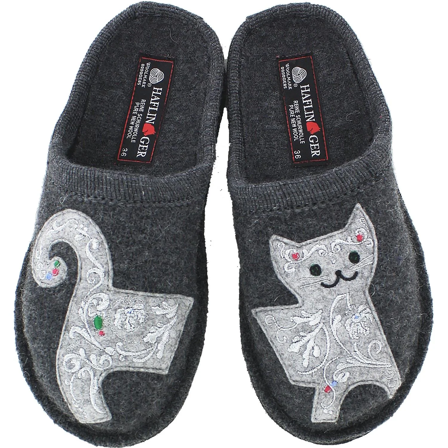 Haflinger Lizzy Cat Women's Slippers Grey Wool