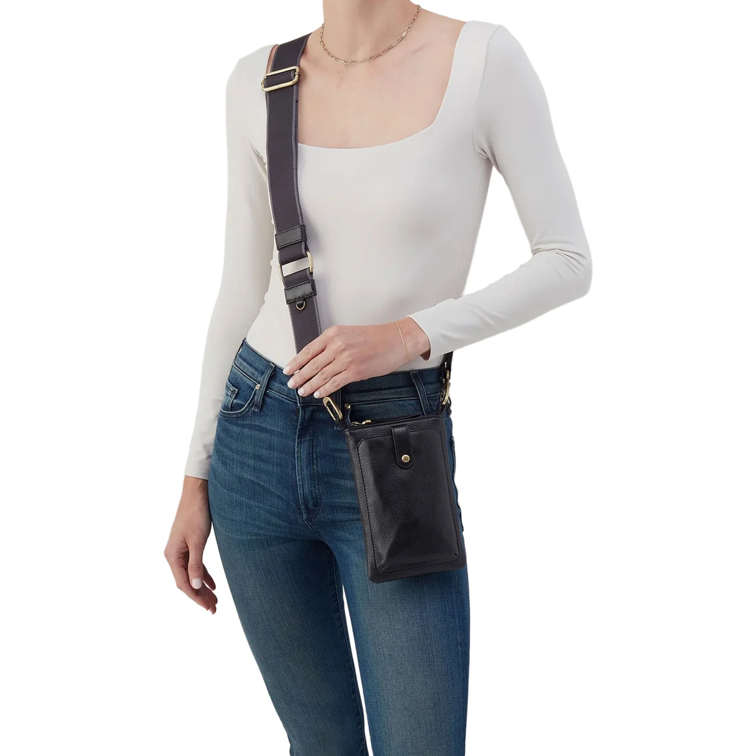 Hobo International Cass Phone Crossbody Handbag Black Pebbled Leather - Image 4