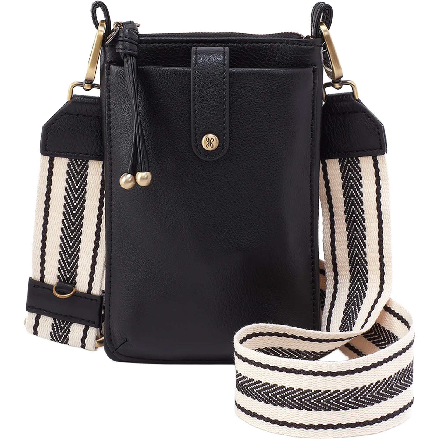 Hobo Cass Phone Crossbody Handbag Black Pebbled Leather