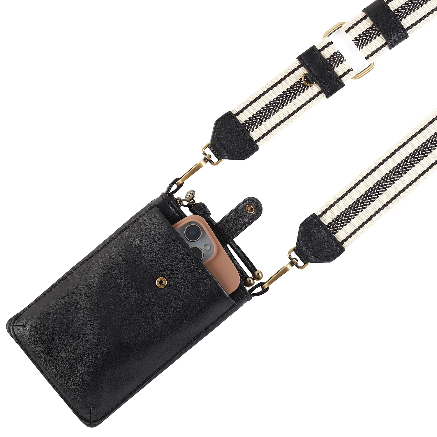 Hobo Cass Phone Crossbody Handbag Black Pebbled Leather - Image 2