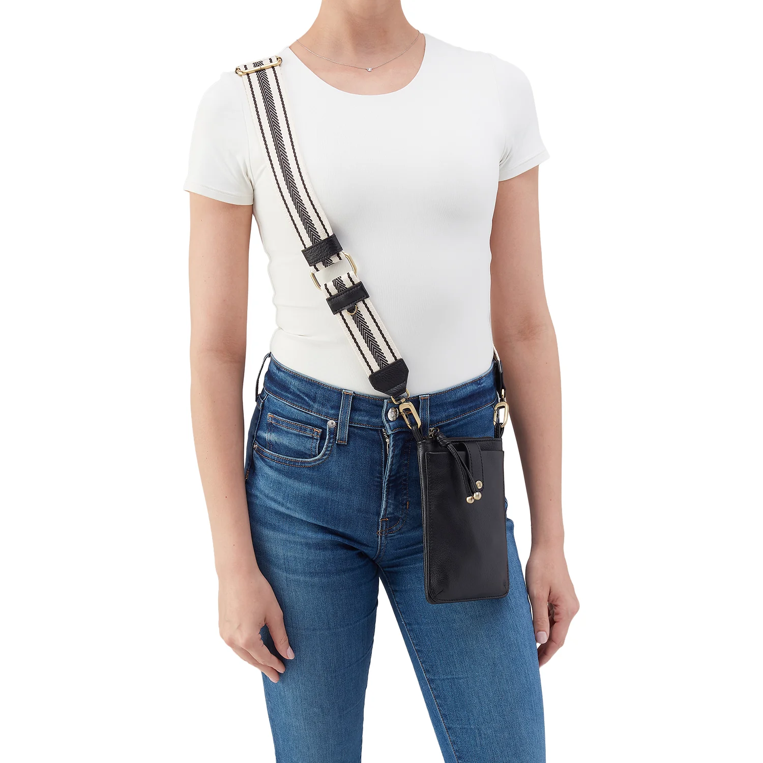 Hobo Cass Phone Crossbody Handbag Black Pebbled Leather - Image 4