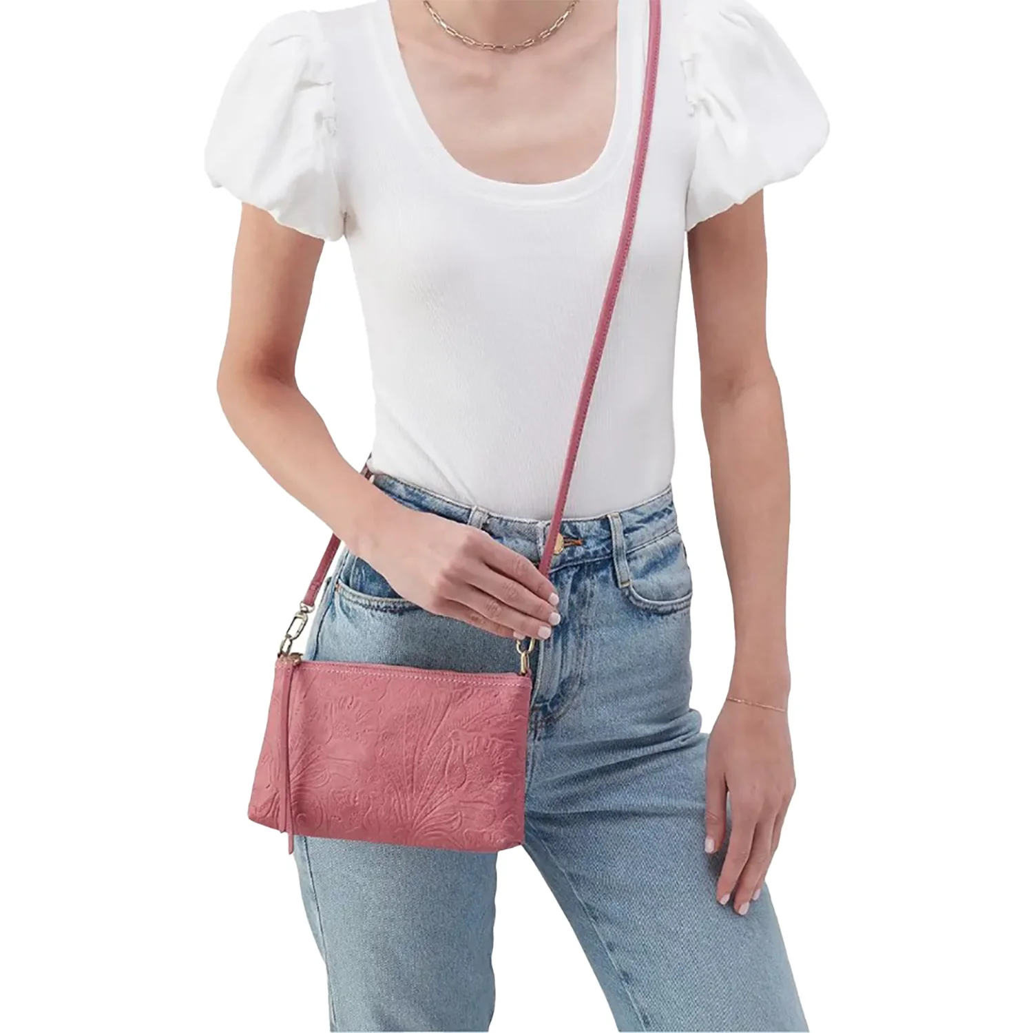 Hobo International Darcy Crossbody Handbag Mauve Embossed Leather - Image 4