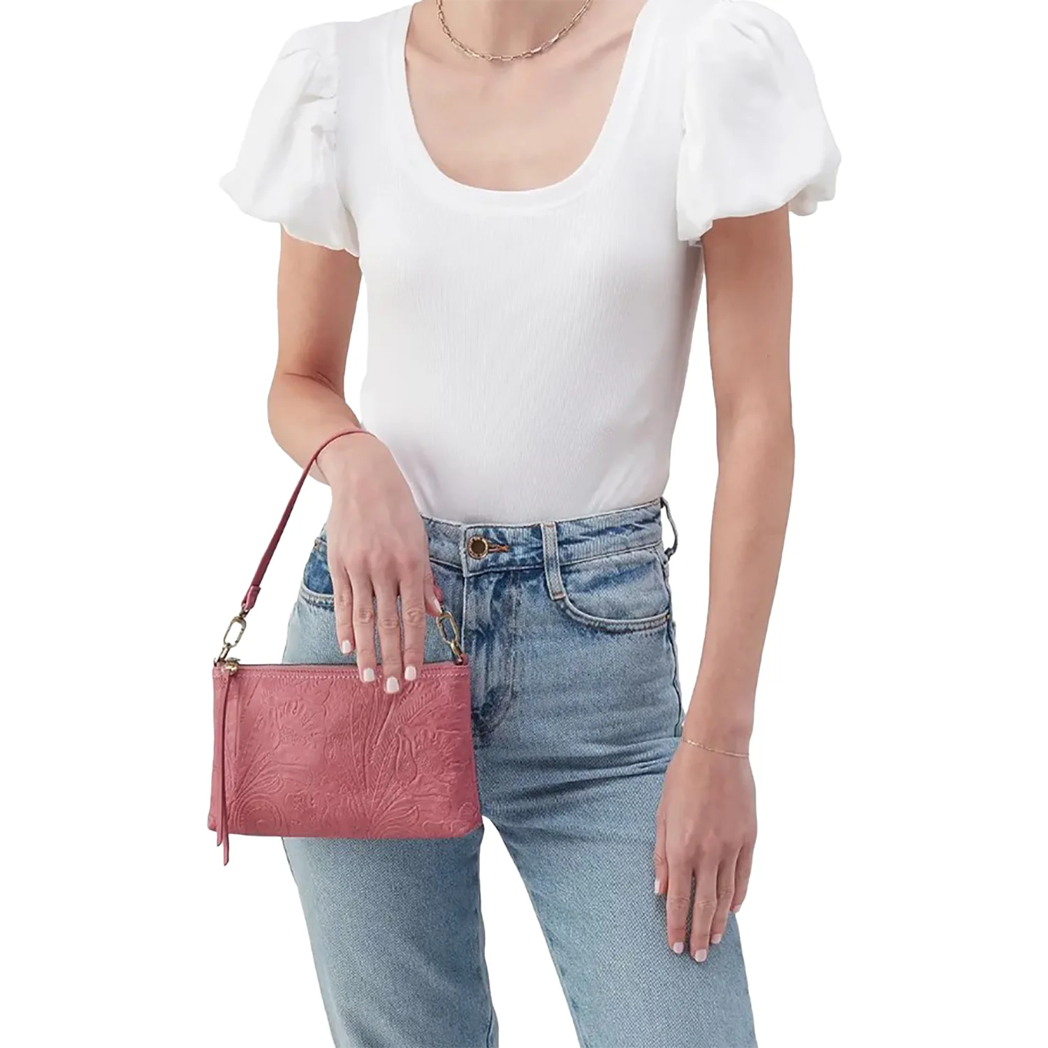 Hobo International Darcy Crossbody Handbag Mauve Embossed Leather - Image 6