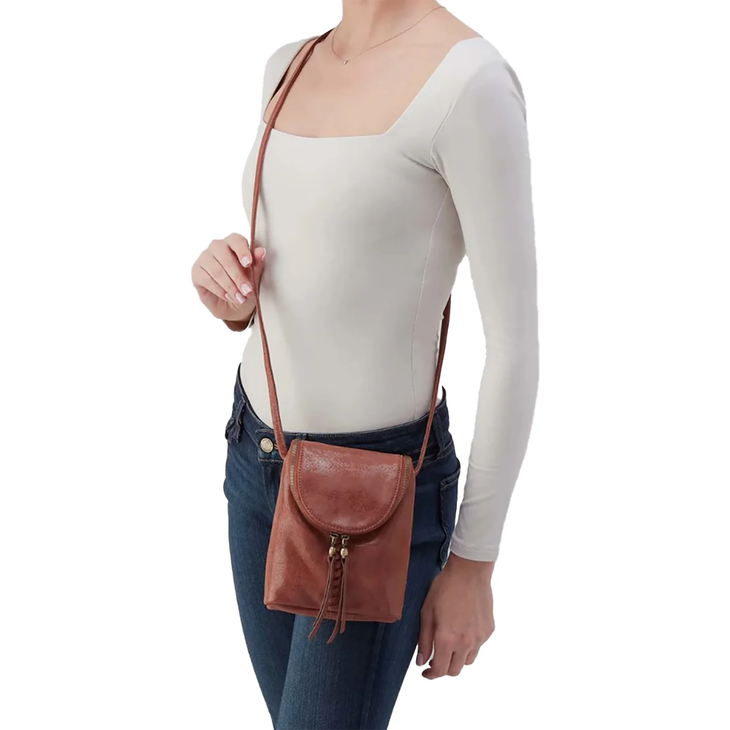 Hobo Fern Crossbody Handbag Buffed Burnished Saddle - Image 4