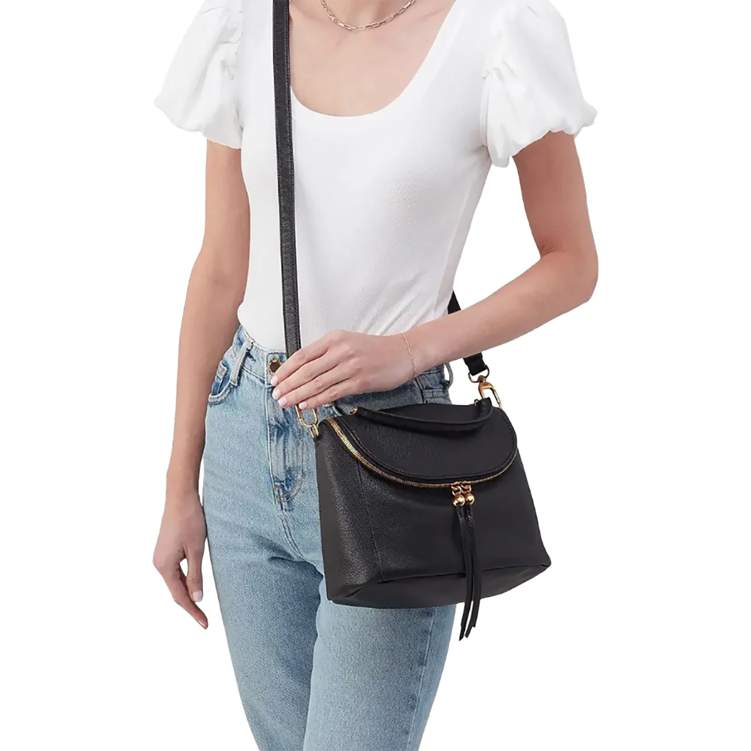 Hobo International Fern Top Handle Satchel Pebbled Handbag Black - Image 3