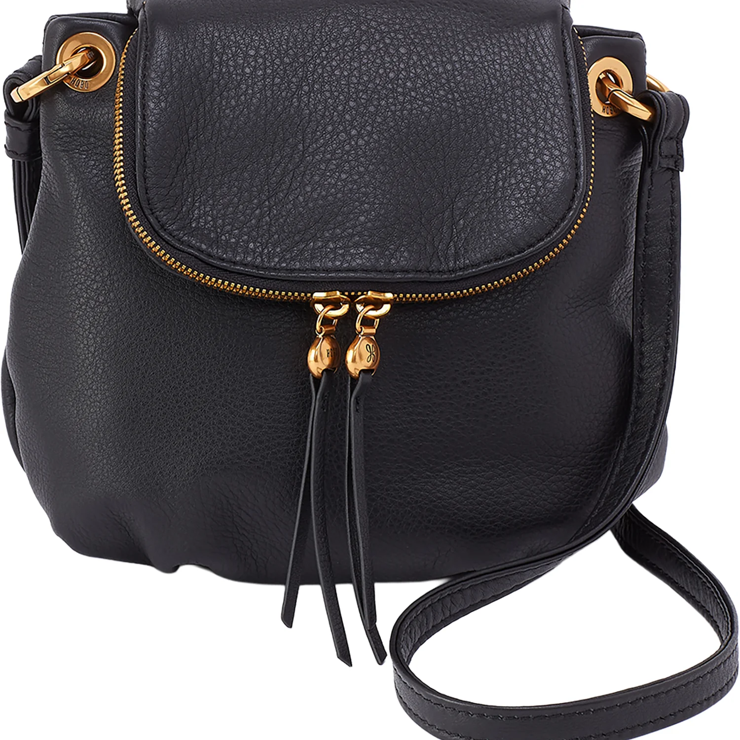Hobo Fern Zip-Flap Crossbody Handbag Black Pebbled Leather