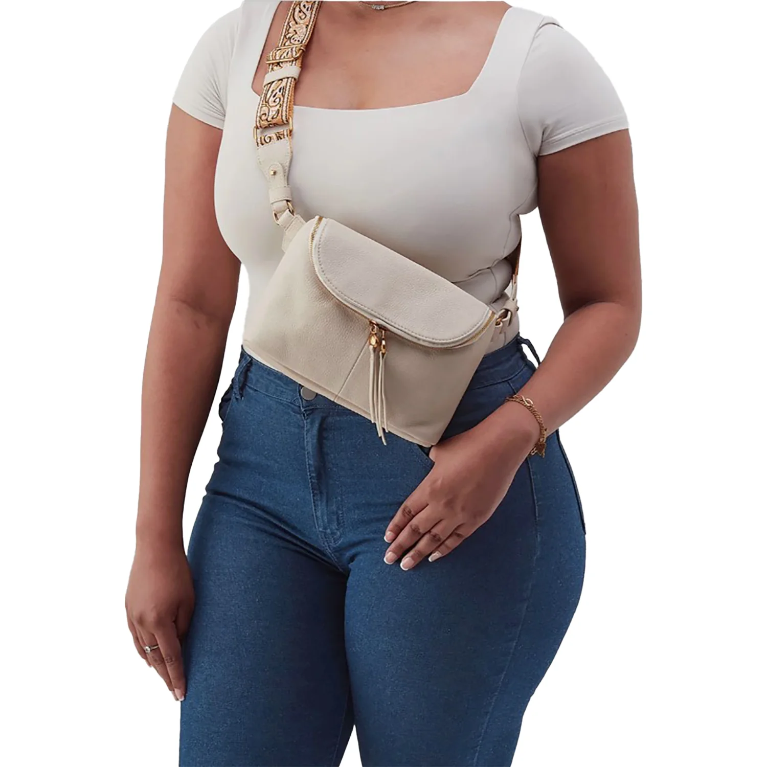 Hobo International Fern Large Belt Bag Handbag Birch with Webbing Strap - Image 4