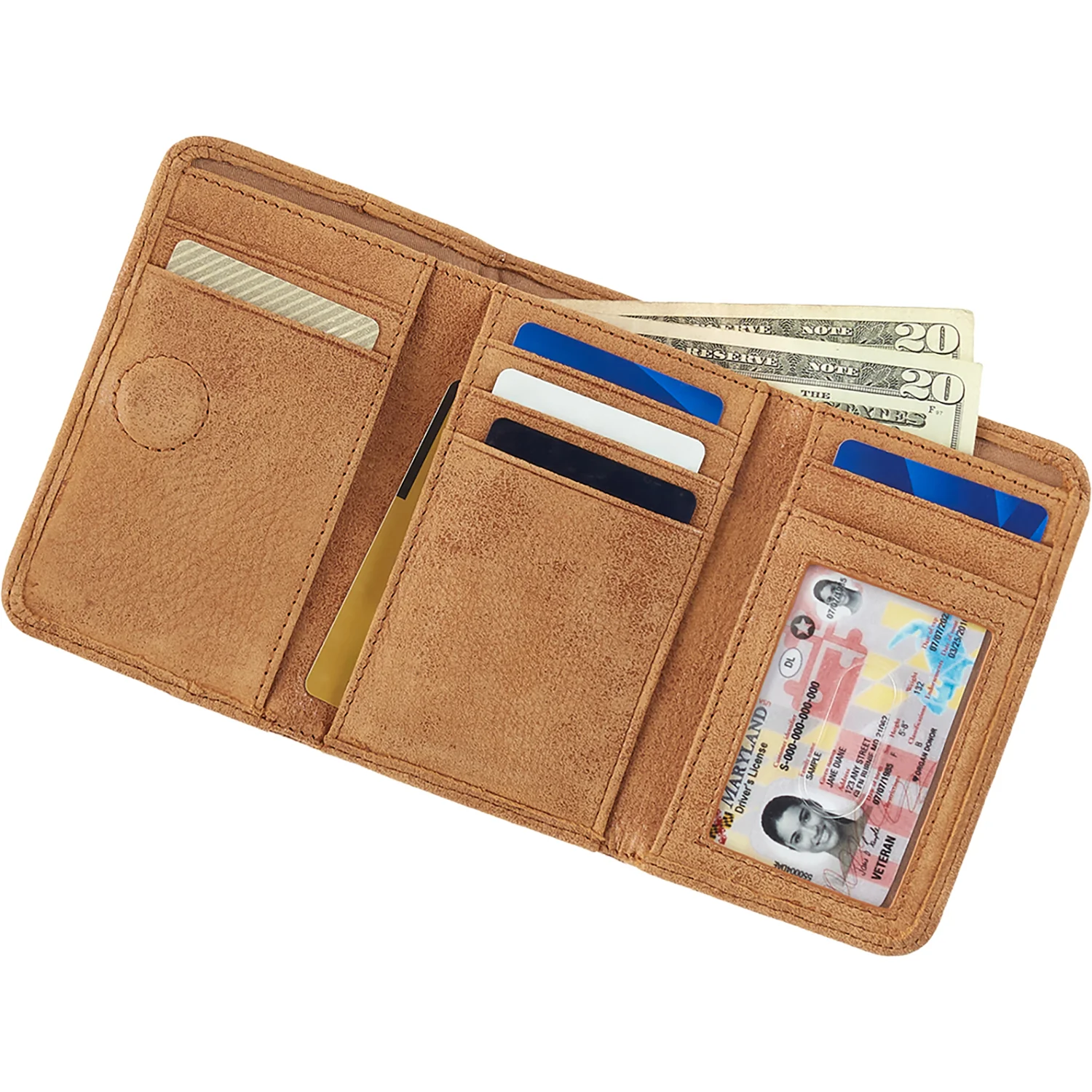 Hobo International Jill Trifold Wallet Handbag Buffed Whiskey w/Leather Stitch - Image 2