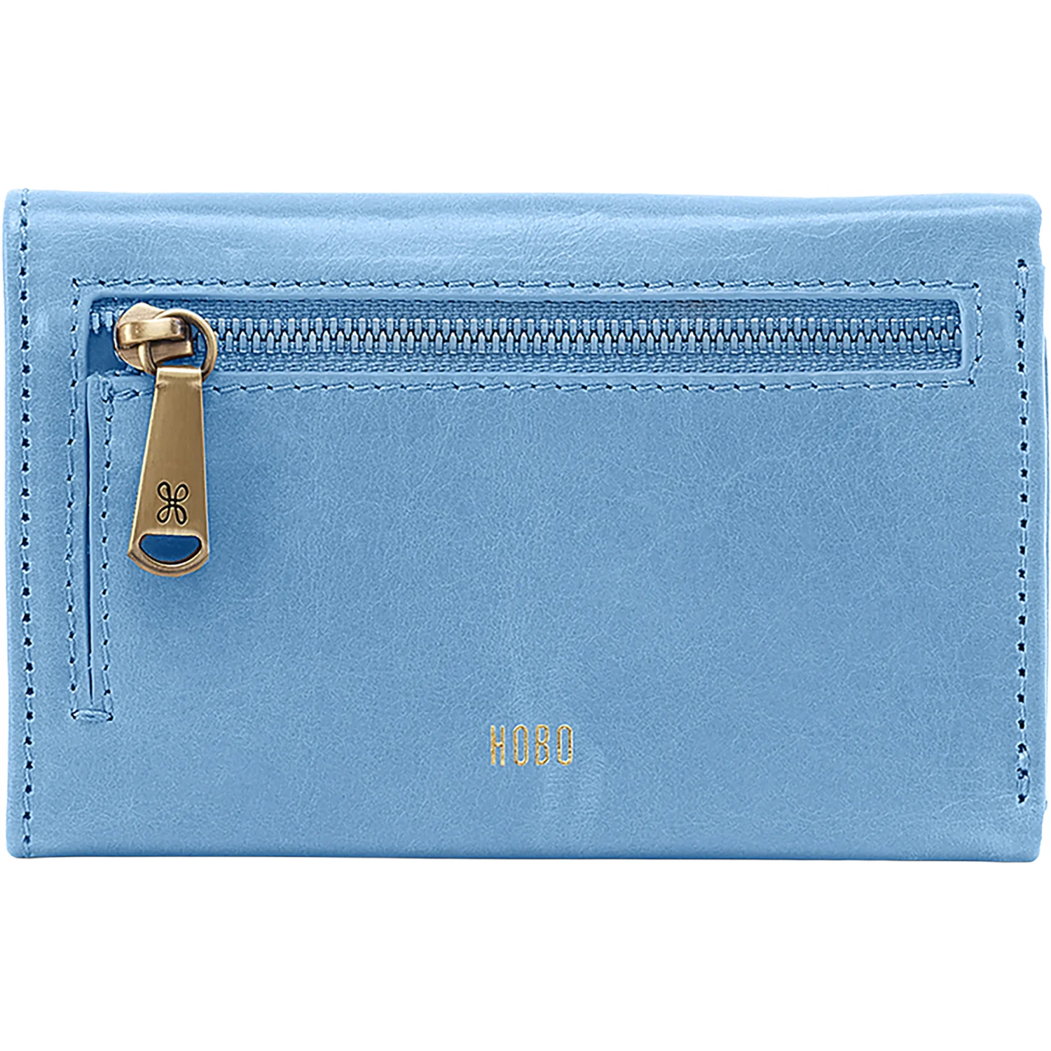 Hobo Jill Trifold Wallet Faded Denim Polished Leather - Image 3