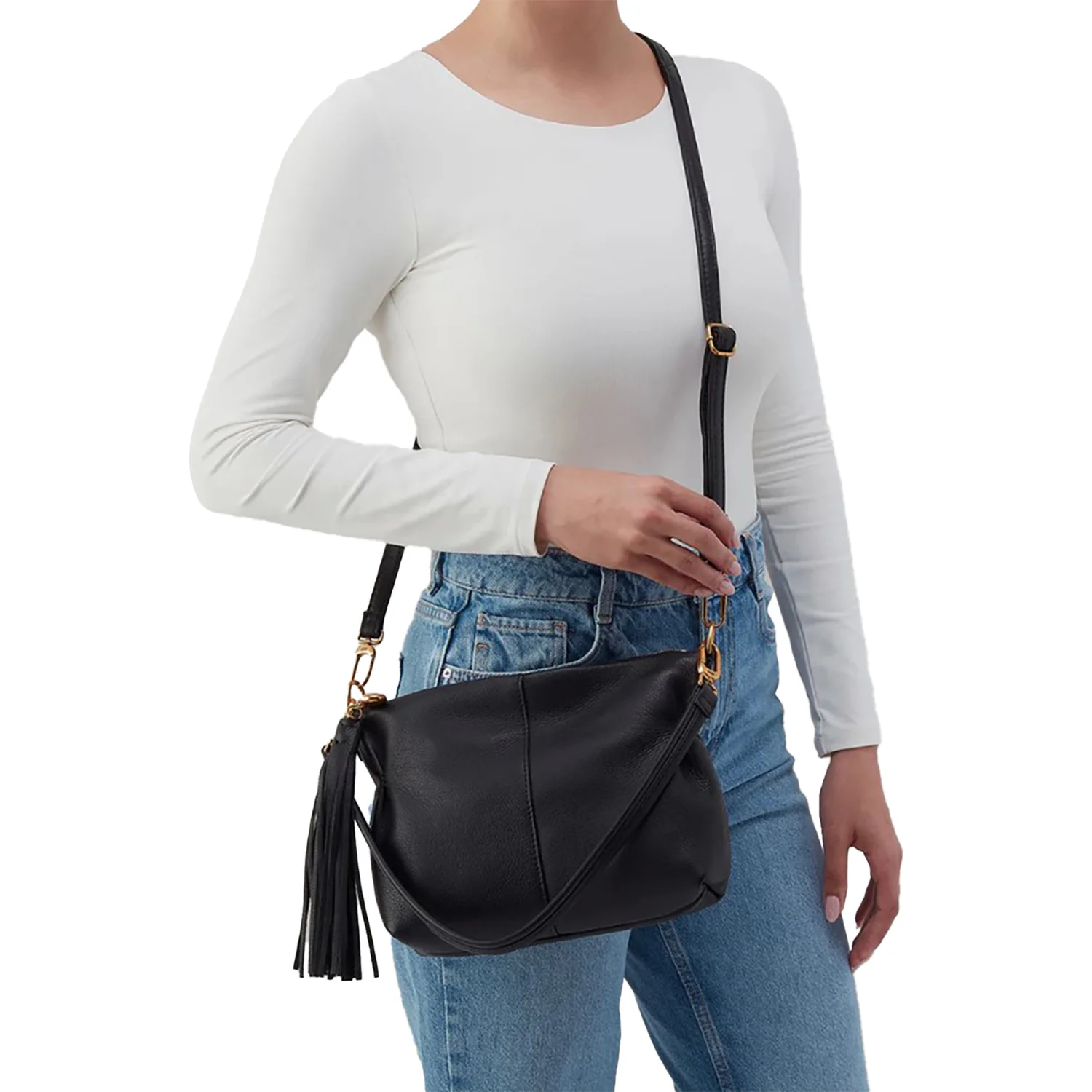 Hobo Kori Crossbody Handbag Black Pebbled Leather - Image 4