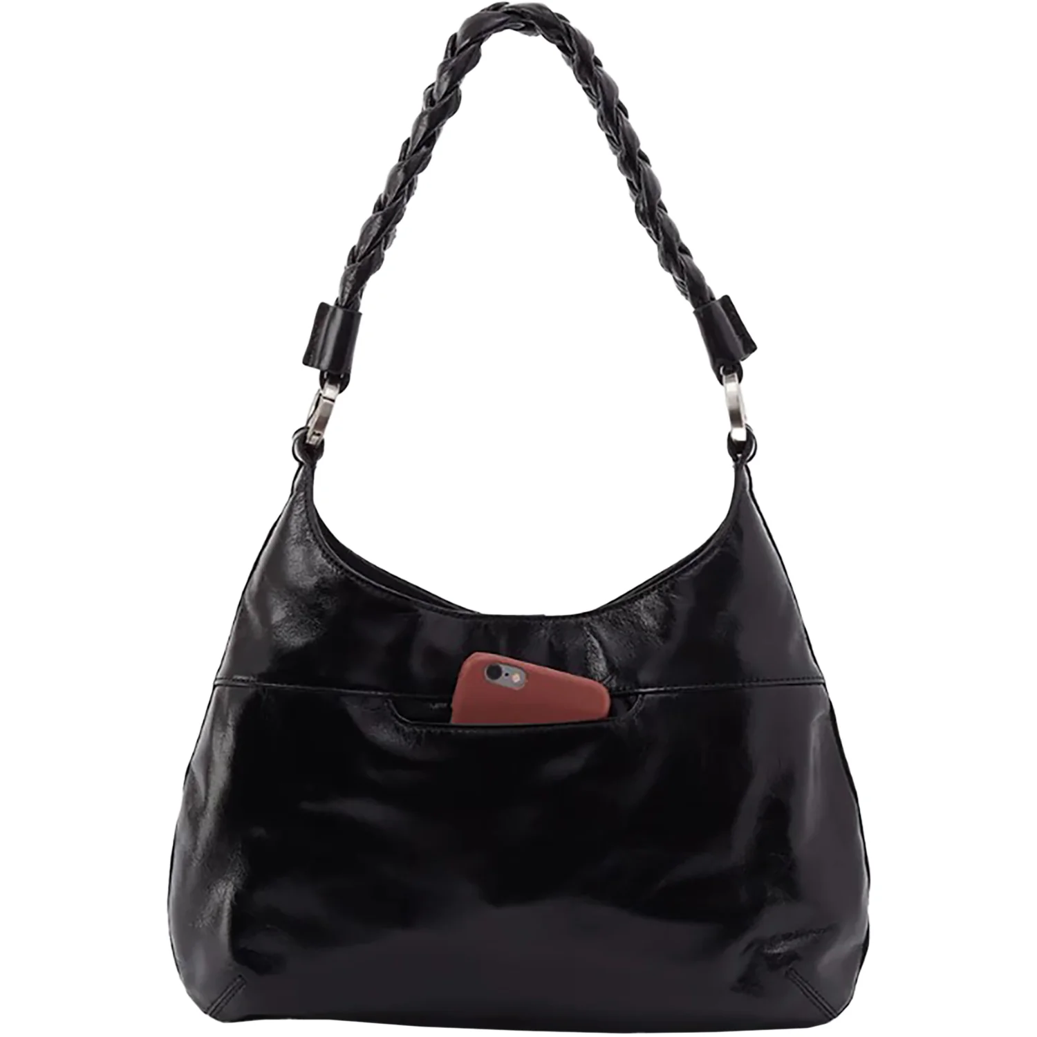 Hobo Madison Shoulder Handbag Black Polished Leather - Image 3