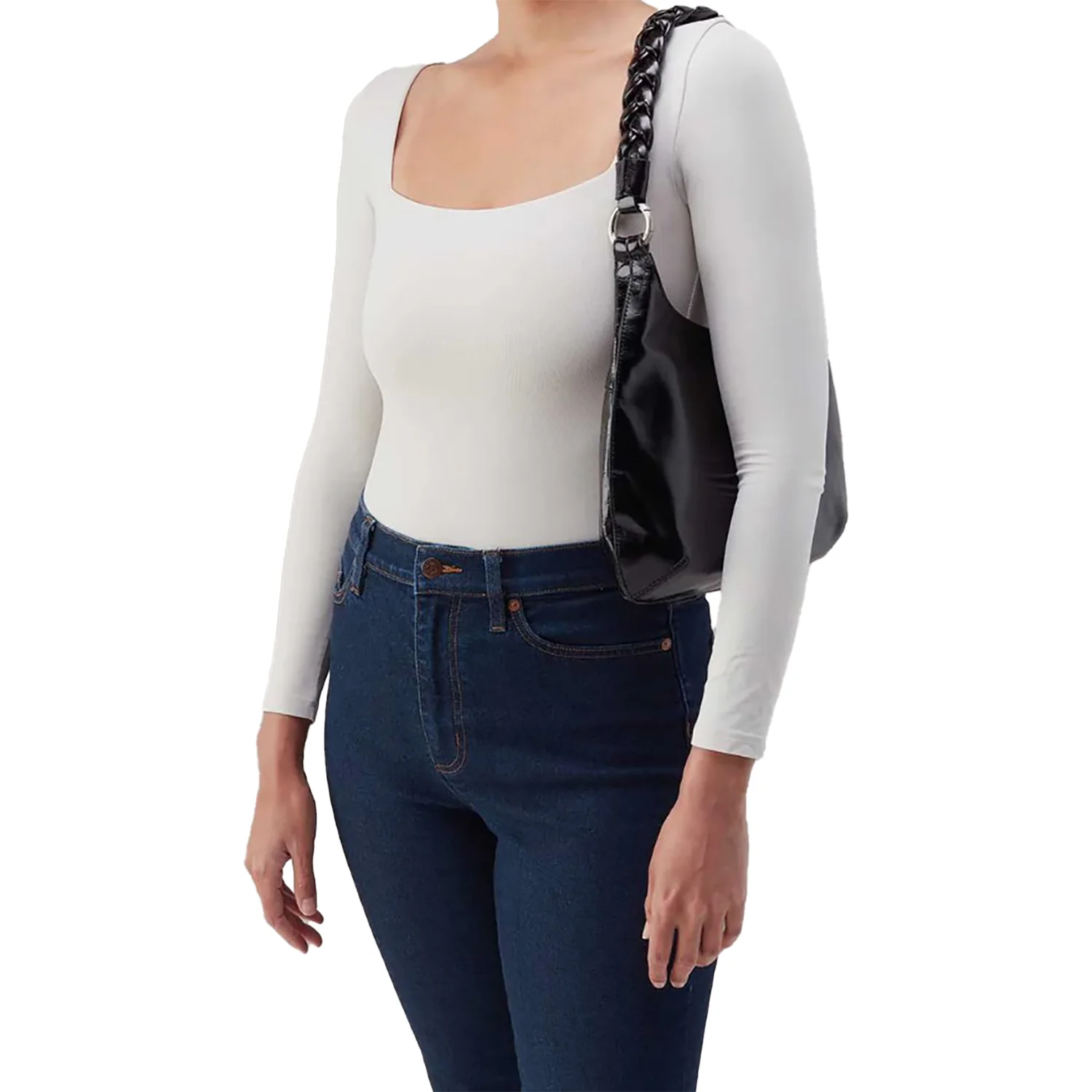 Hobo Madison Shoulder Handbag Black Polished Leather - Image 4