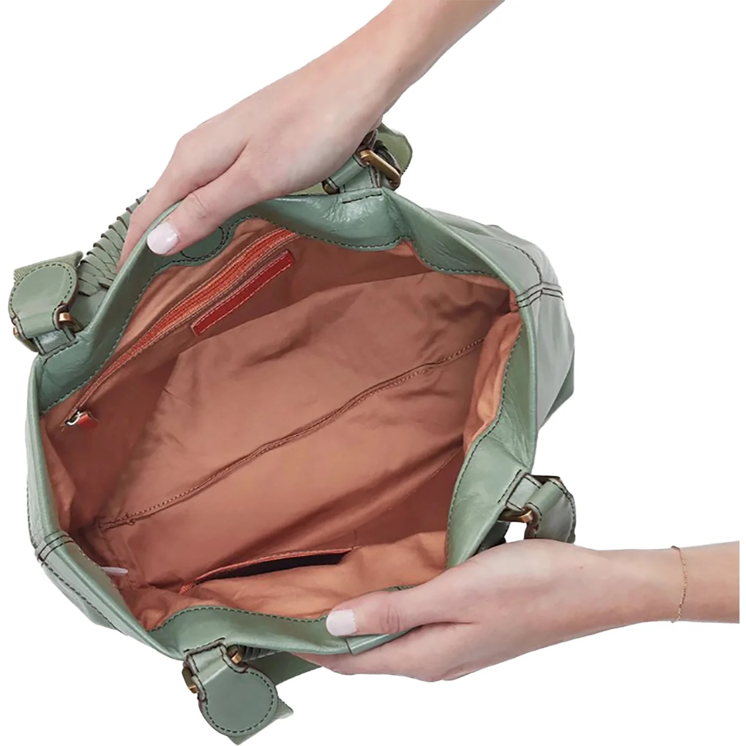 Hobo International Romy Medium Tote Handbag Jade Polished Leather - Image 2
