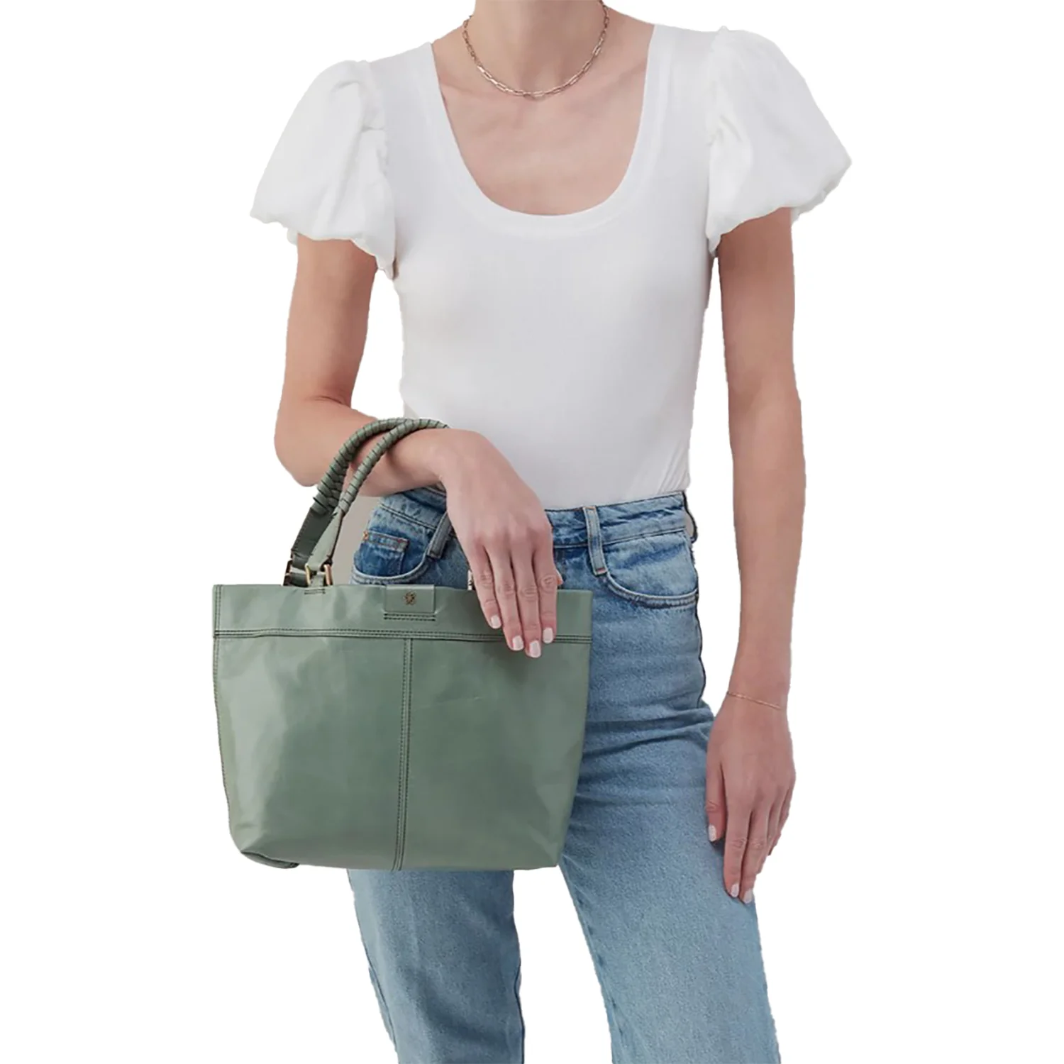 Hobo International Romy Medium Tote Handbag Jade Polished Leather - Image 4