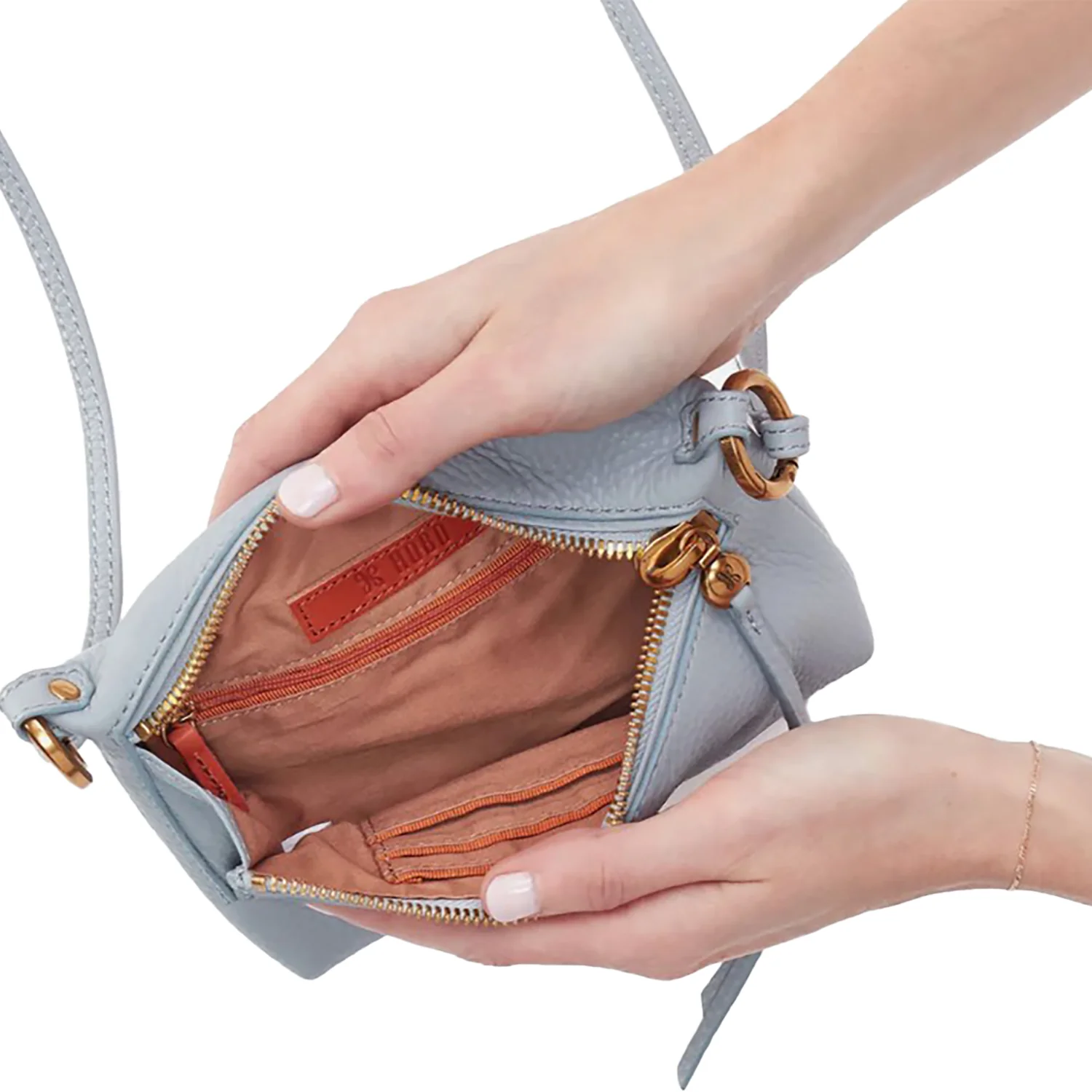 Hobo International Run About Crossbody Handbag Blue Pearl Pebbled Leather - Image 2