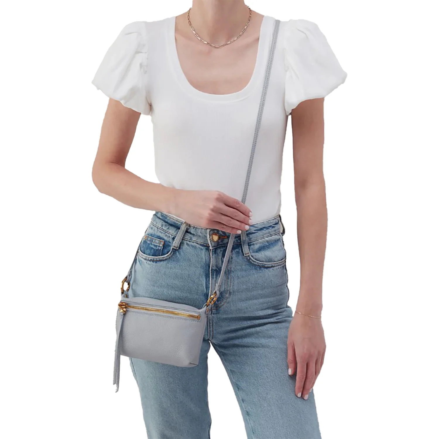 Hobo International Run About Crossbody Handbag Blue Pearl Pebbled Leather - Image 4