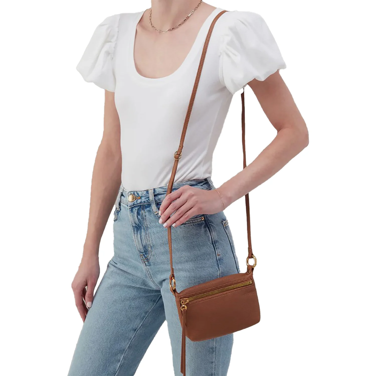 Hobo International Run About Crossbody Handbag Warm Honey Pebbled Leather - Image 4