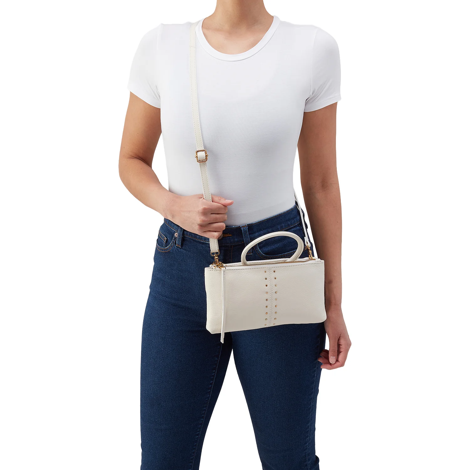 Hobo Sable Crossbody Handbag Coastal Cloud Pebbled Leather with Studs - Image 4