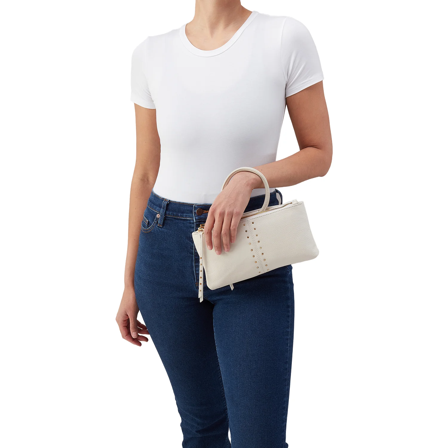 Hobo Sable Crossbody Handbag Coastal Cloud Pebbled Leather with Studs - Image 5