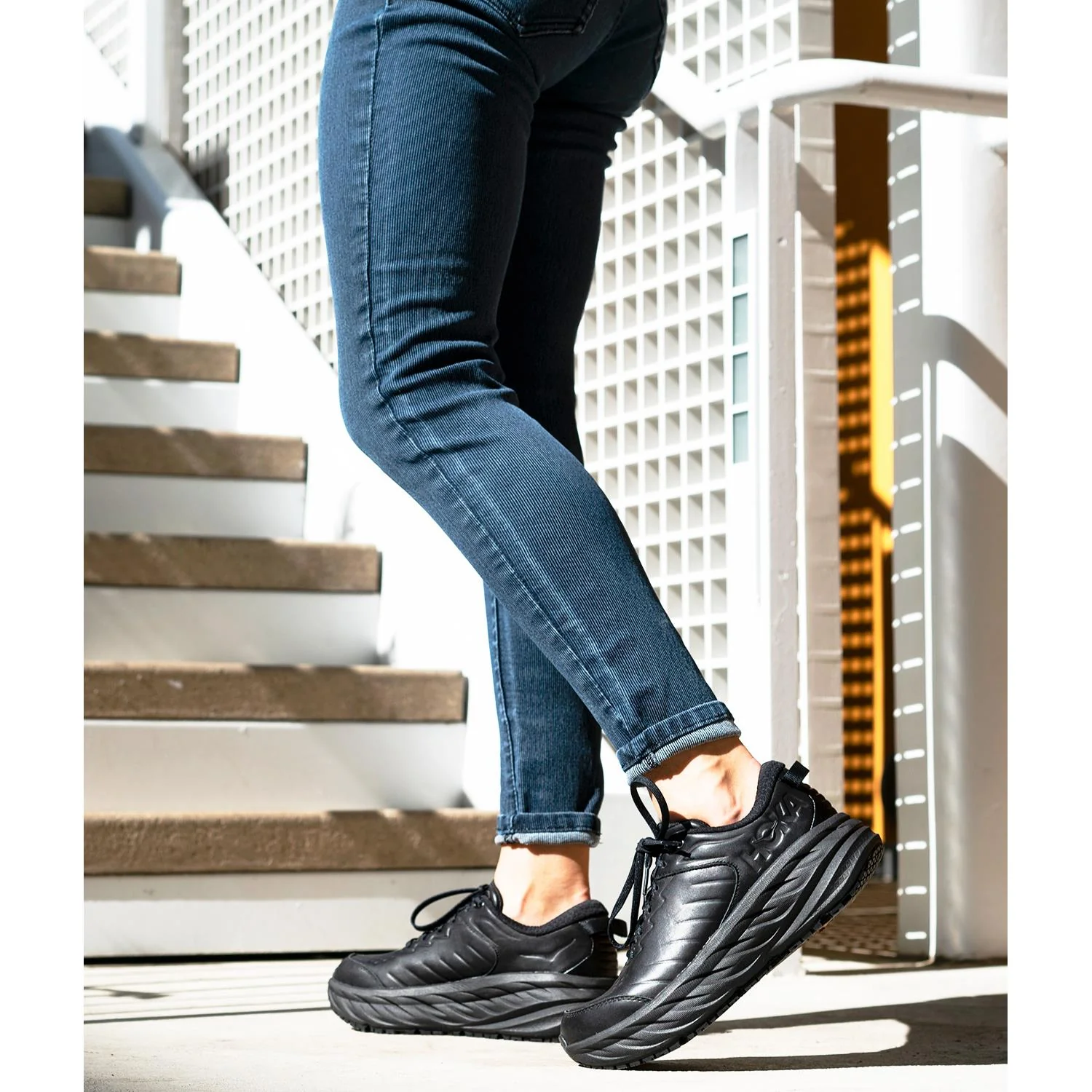 Hoka Bondi SR (Neutral Support) Women's Walking Shoes Black Leather - Image 4