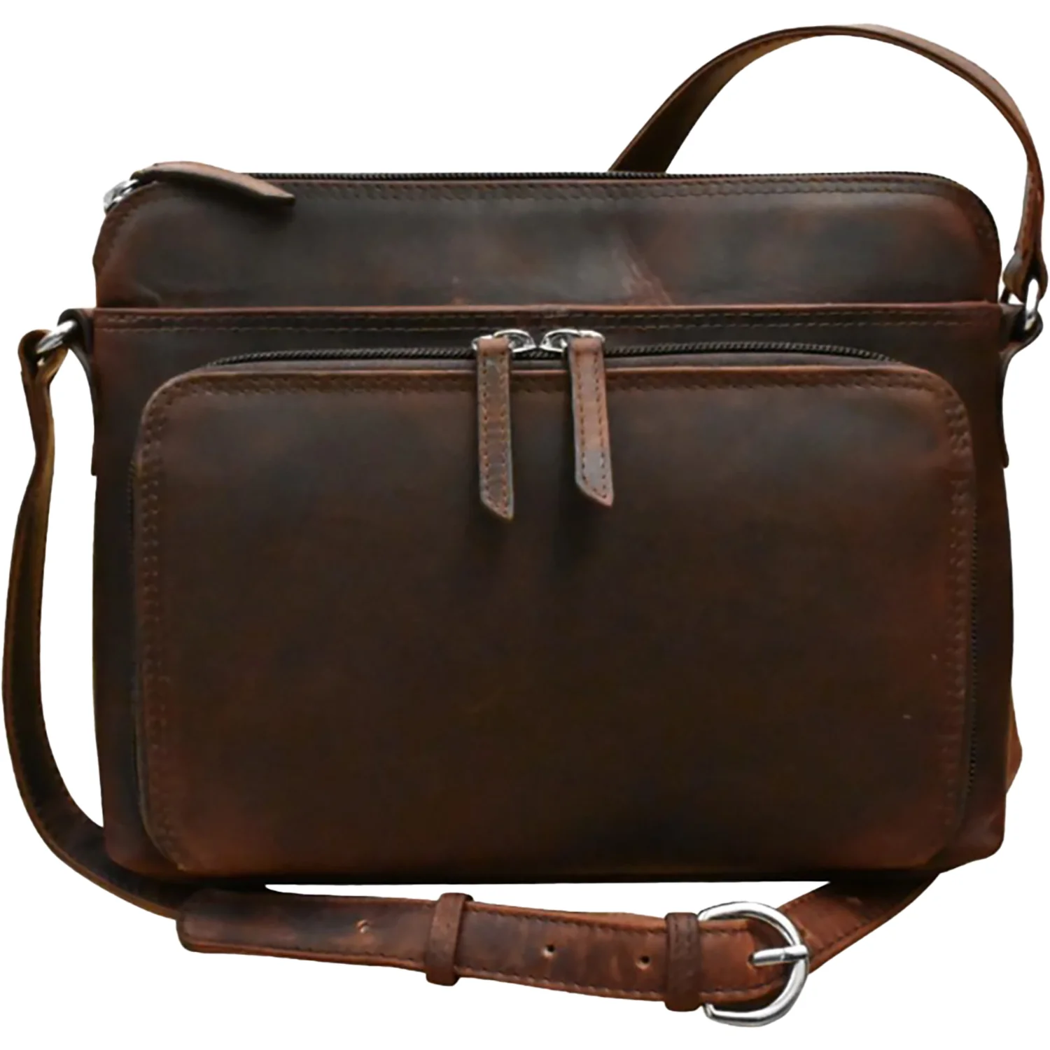 ili New York Crossbody Organizer Handbag Chocolate Distressed Leather