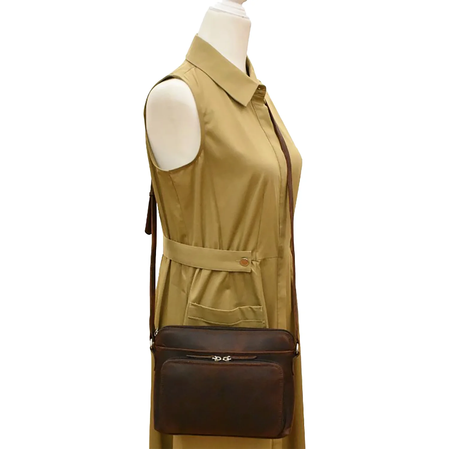 ili New York Crossbody Organizer Handbag Chocolate Distressed Leather - Image 5