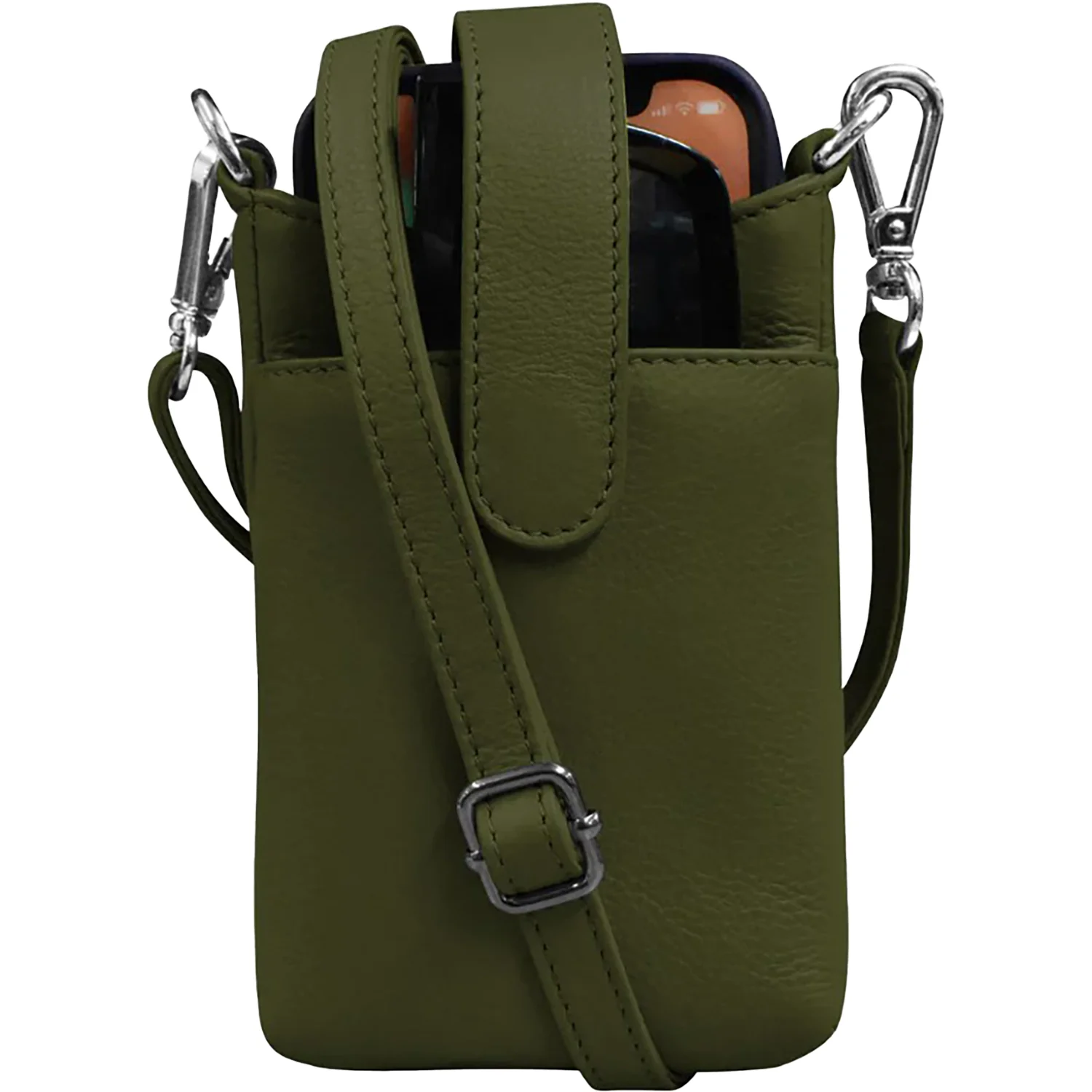 ili New York Crossbody Phone Pouch Handbag Pesto Green Leather - Image 3