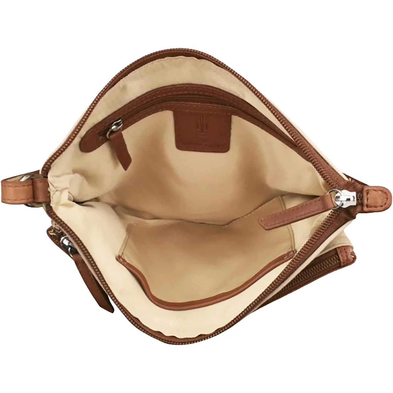 ili New York Double Zip Crossbody Bag Handbag Taupe/Antique Saddle Leather - Image 2