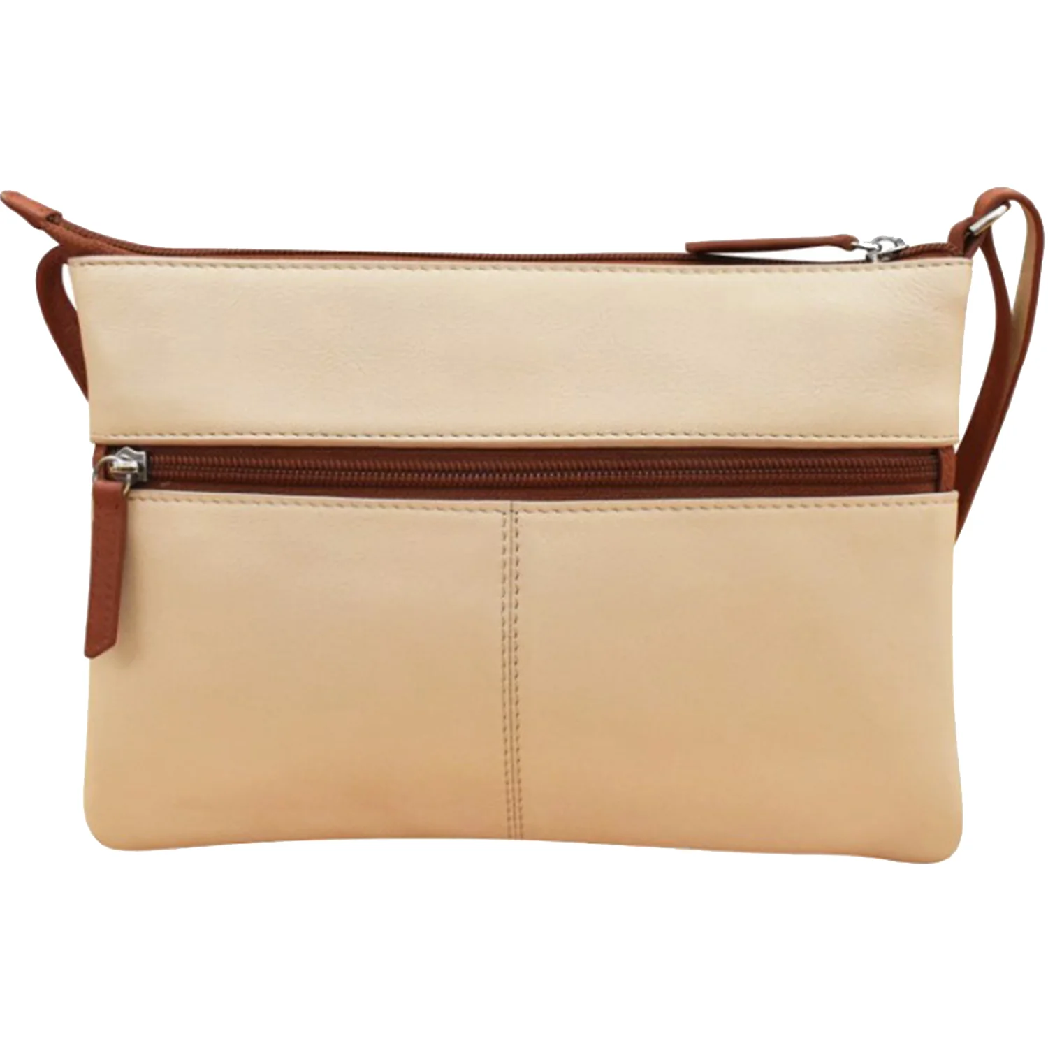 ili New York Double Zip Crossbody Bag Handbag Taupe/Antique Saddle Leather - Image 3