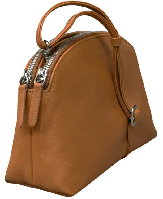 ili New York Double Zip Dome Bag Handbag Antique Saddle - Image 6