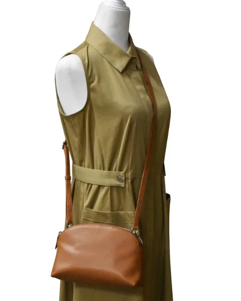 ili New York Double Zip Dome Bag Handbag Antique Saddle - Image 7