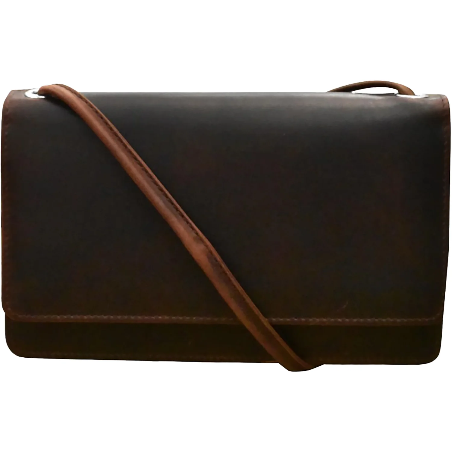 ili New York Flap Phone Bag Organizer Handbag Chocolate Distressed Leather