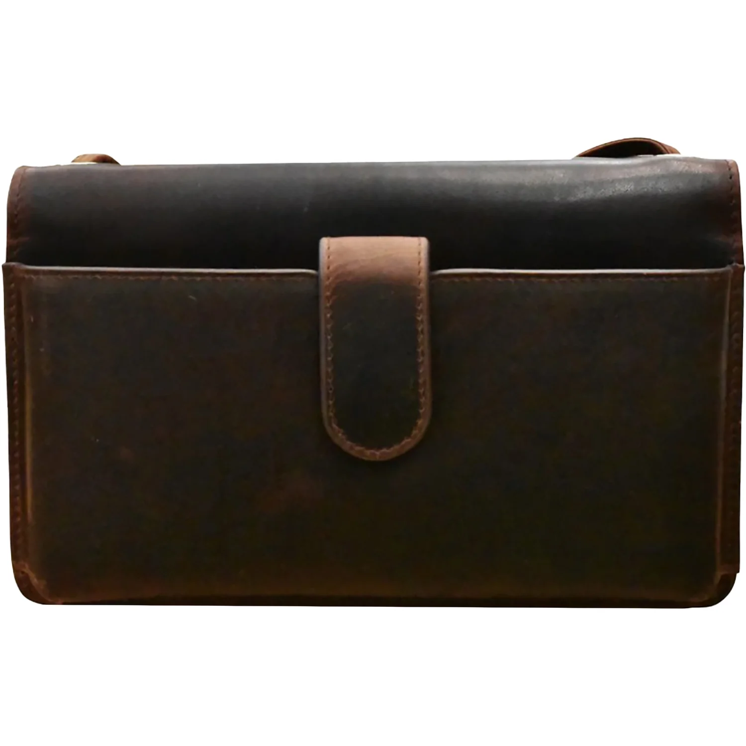 ili New York Flap Phone Bag Organizer Handbag Chocolate Distressed Leather - Image 3