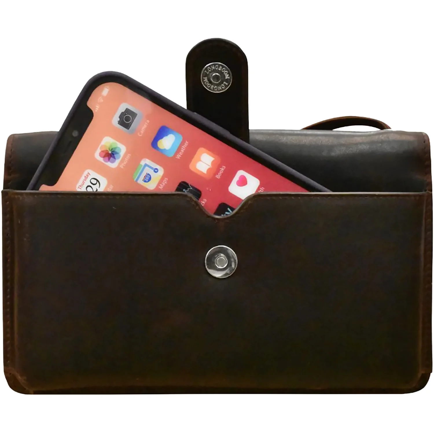 ili New York Flap Phone Bag Organizer Handbag Chocolate Distressed Leather - Image 4
