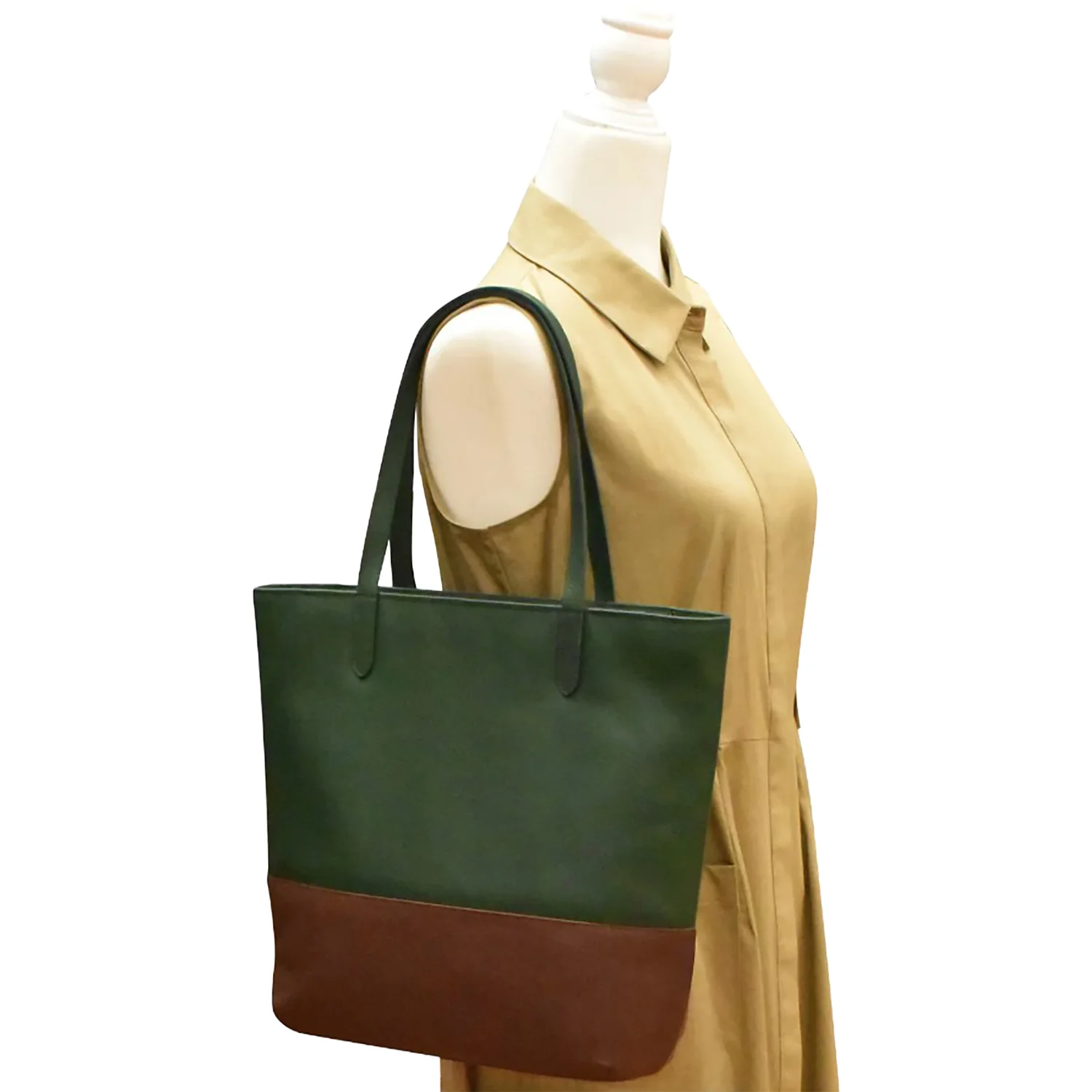 ili New York North South Zip Tote Handbag Hunter Green/Rustic Brown - Image 5
