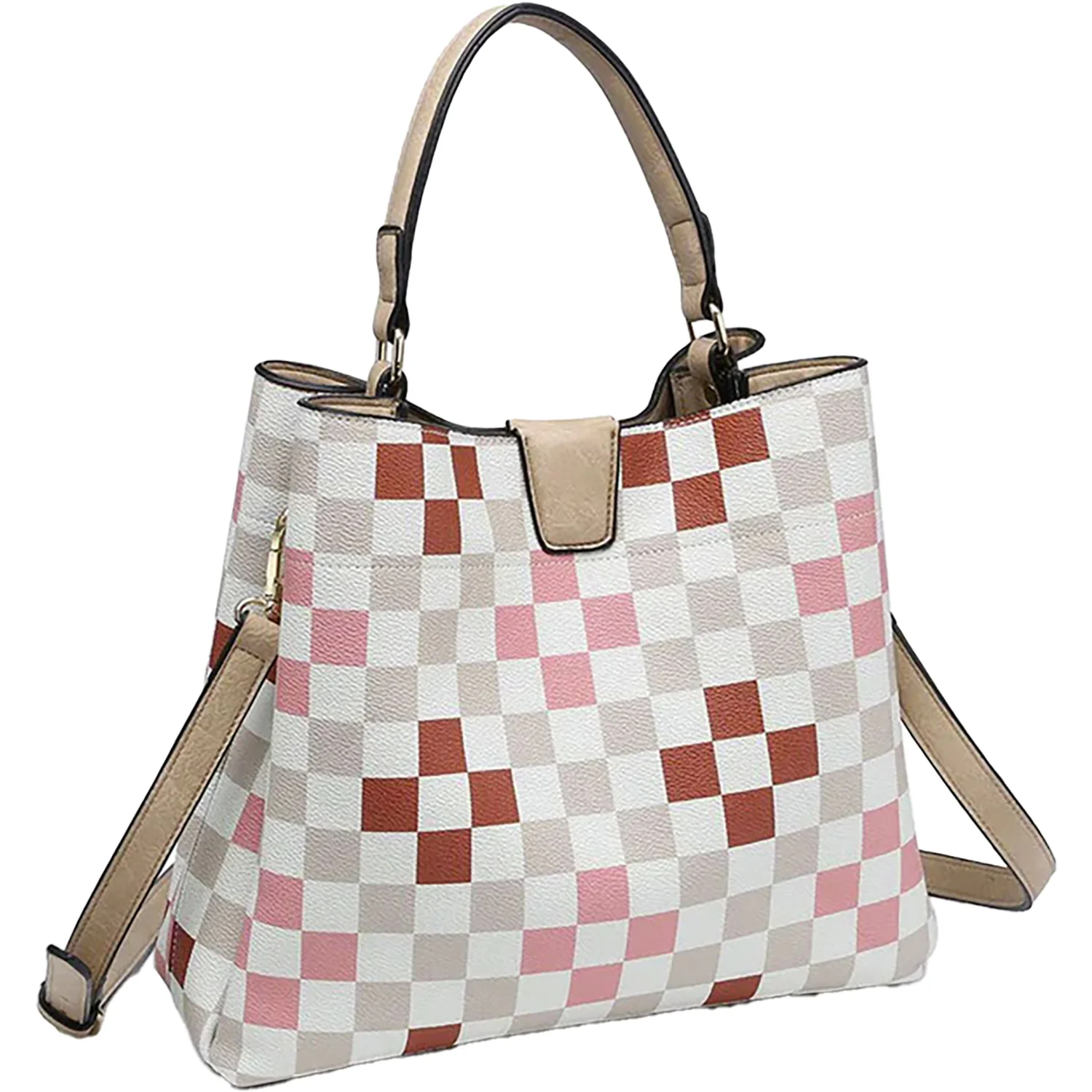 Jen & Co Tati Checkered Satchel Totes Nude/Red Synthetic
