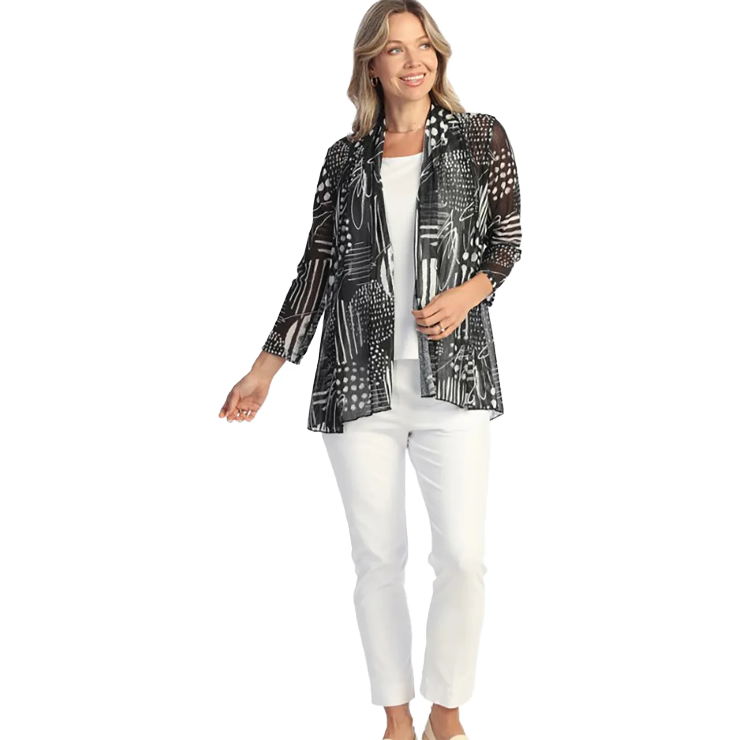 Jess & Jane Crepe Mesh Long-Sleeve Cardigan Women's Outerwear Zippy - Image 2