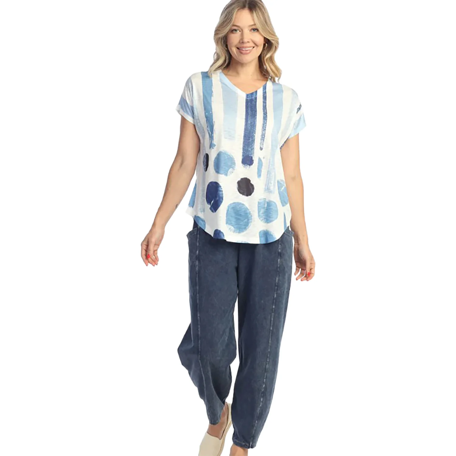 Jess & Jane V-Neck Dolman Short Sleeve Women's Top Sandra - Image 2