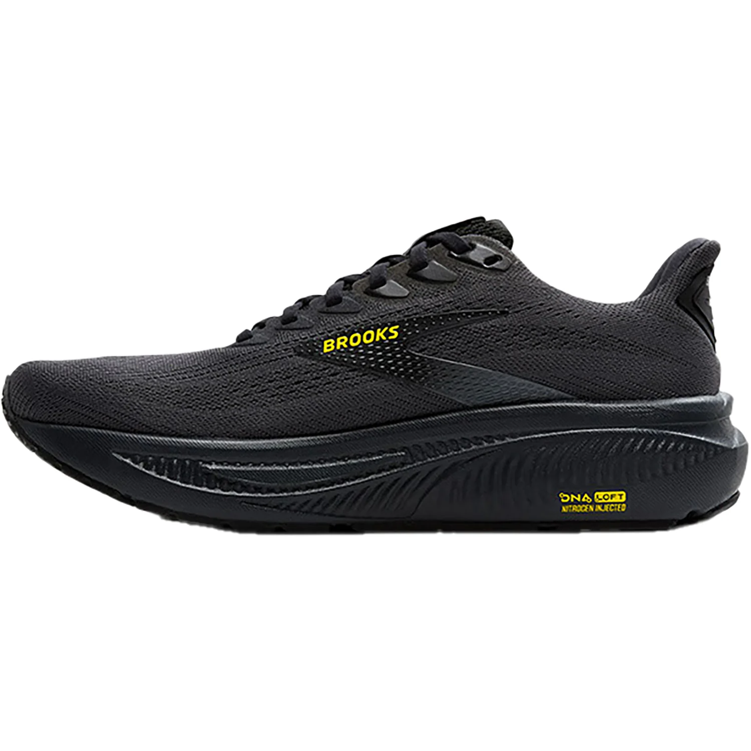 Brooks Ghost 17 (Neutral Support) Men's Running Shoes Ebony/Black/Yellow Mesh - Image 3