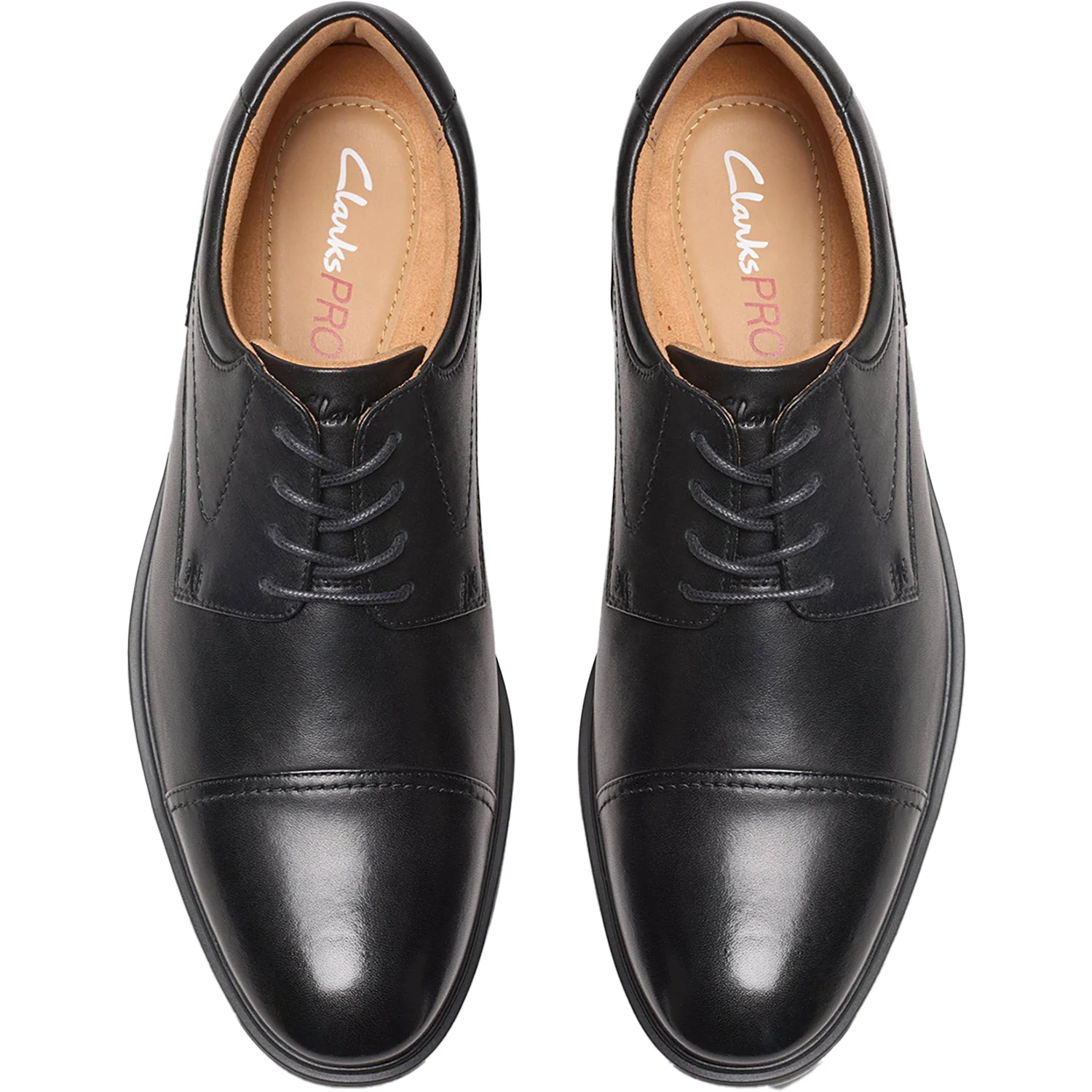 Clarks Eldredge Cap Slip Resistant Men's Dress Shoes Black Leather - Image 2