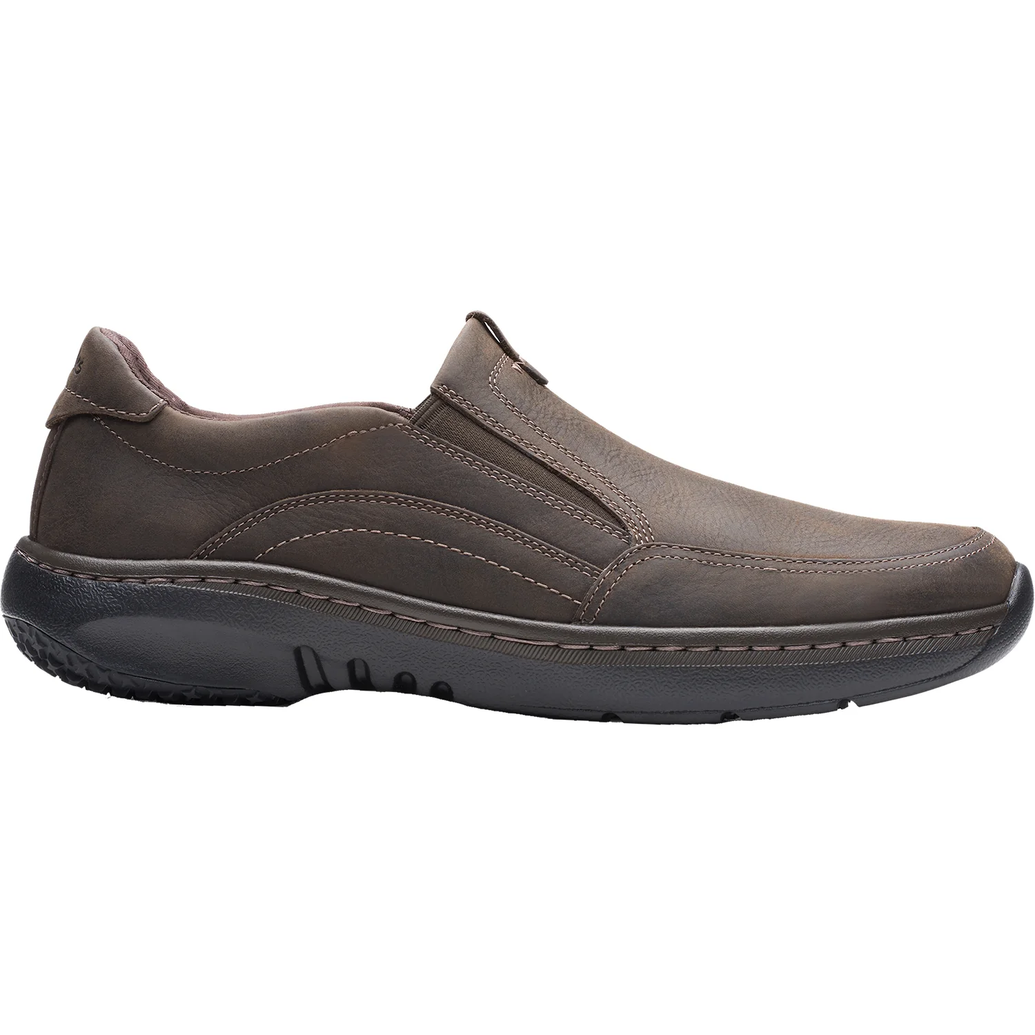 Clarks Pro Step Men's Slip On Shoes Dark Brown Tumbled Leather