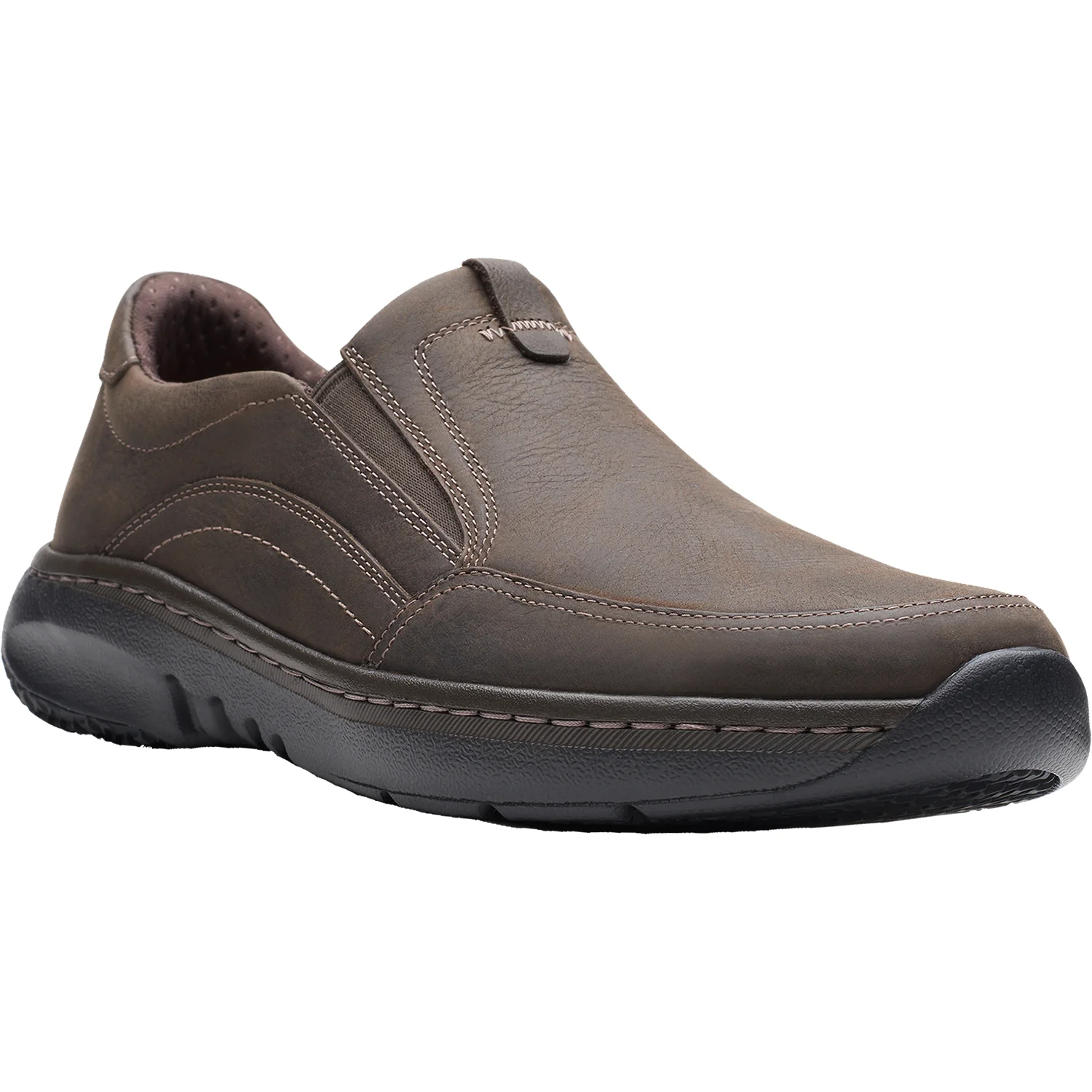 Clarks Pro Step Men's Slip On Shoes Dark Brown Tumbled Leather - Image 2