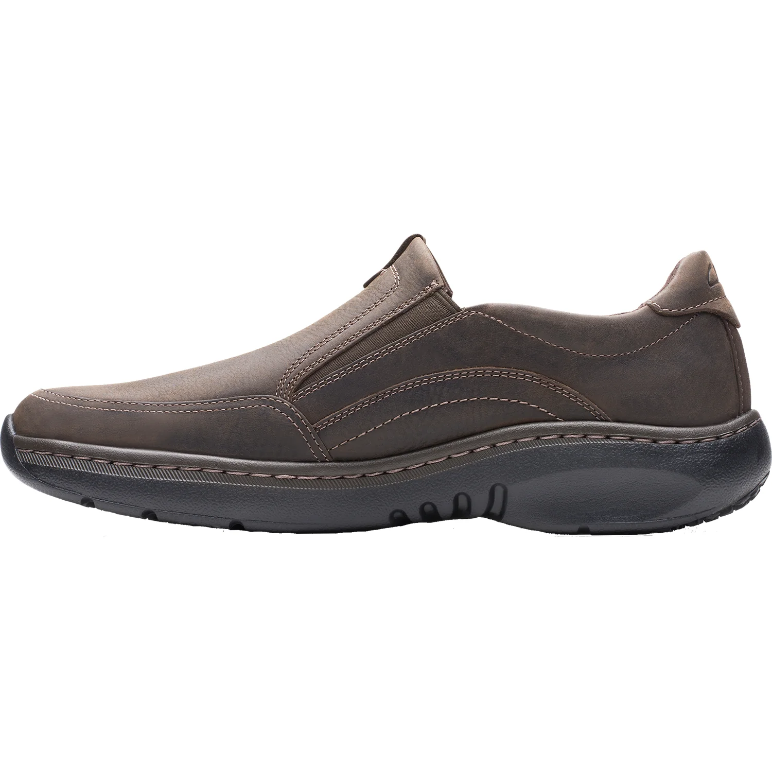 Clarks Pro Step Men's Slip On Shoes Dark Brown Tumbled Leather - Image 3