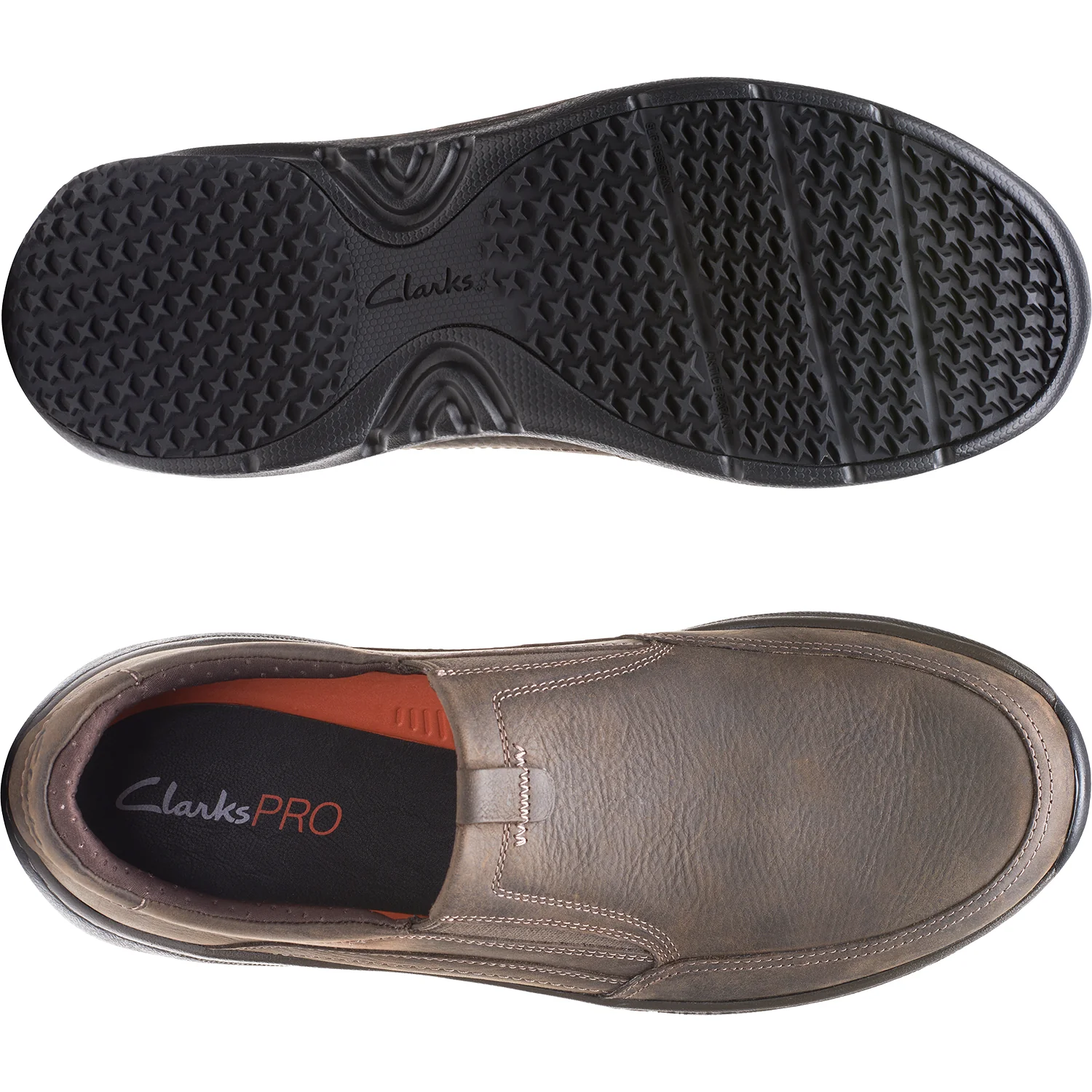 Clarks Pro Step Men's Slip On Shoes Dark Brown Tumbled Leather - Image 4